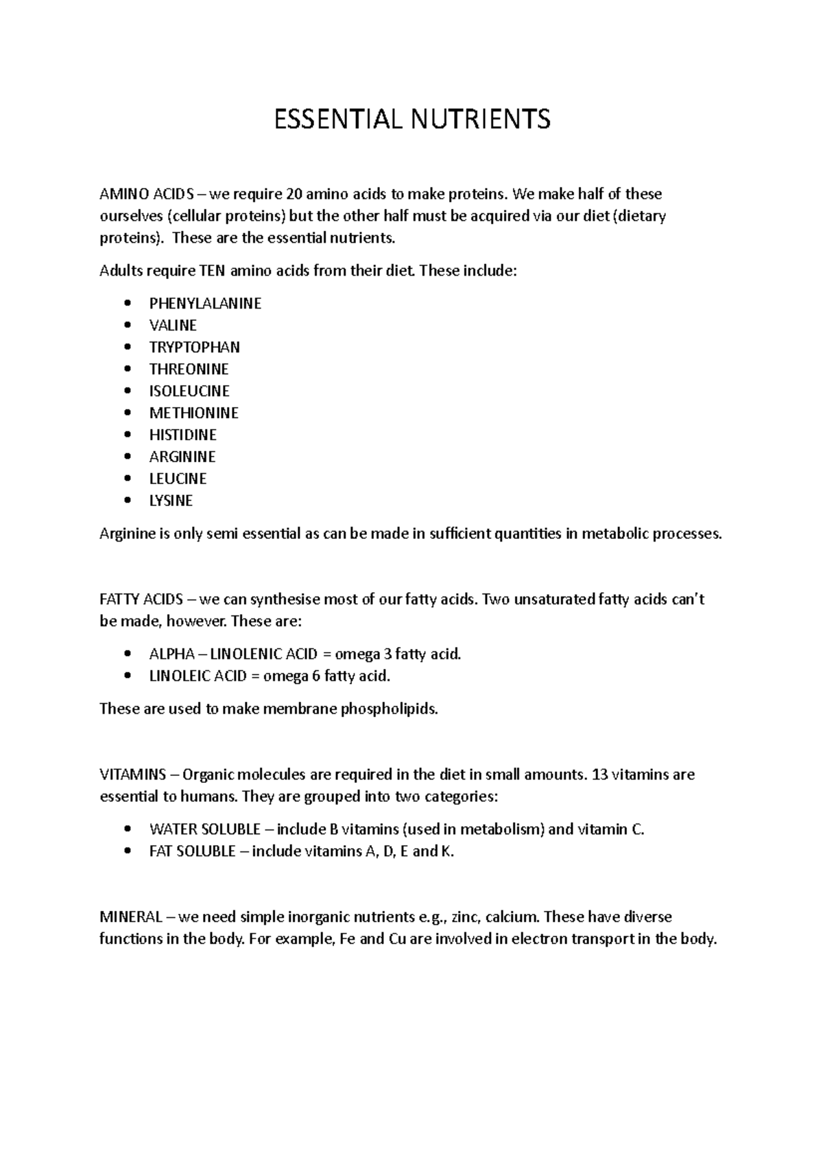 Essential Nutrients for the Body to Function ESSENTIAL NUTRIENTS