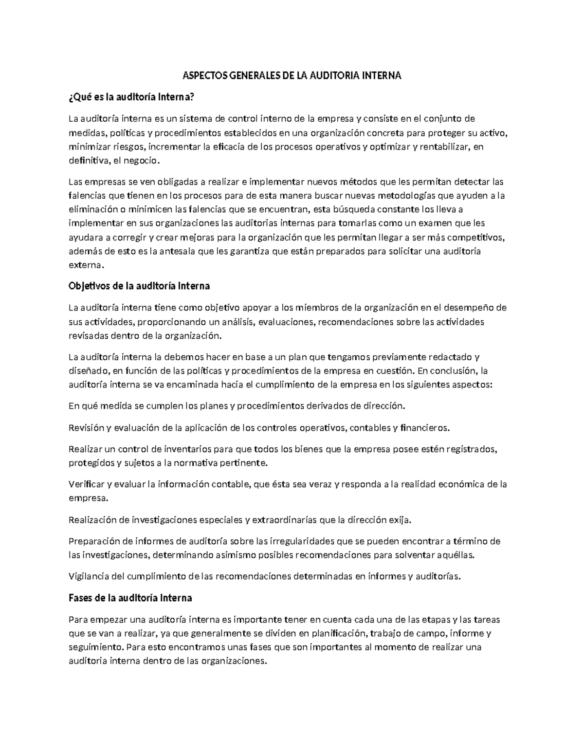 Borrador - ASPECTOS GENERALES DE LA AUDITORIA INTERNA ¿Qué es la ...