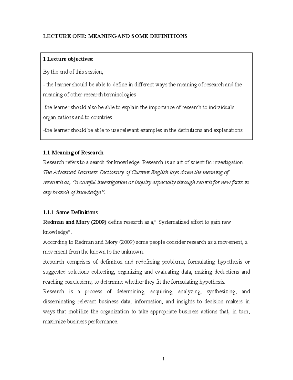 Lecture ONE - 1 Lecture objectives: By the end of this session; the ...