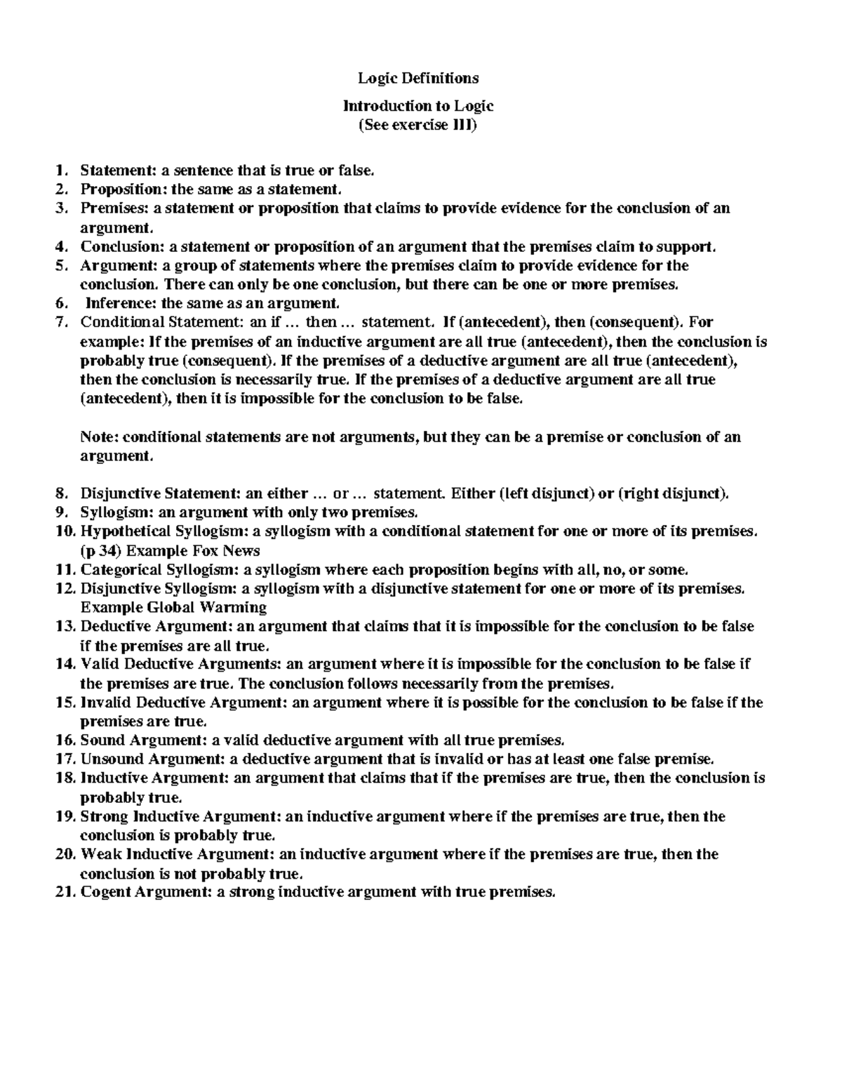 Logic definitions Logic Definitions Introduction to Logic (See