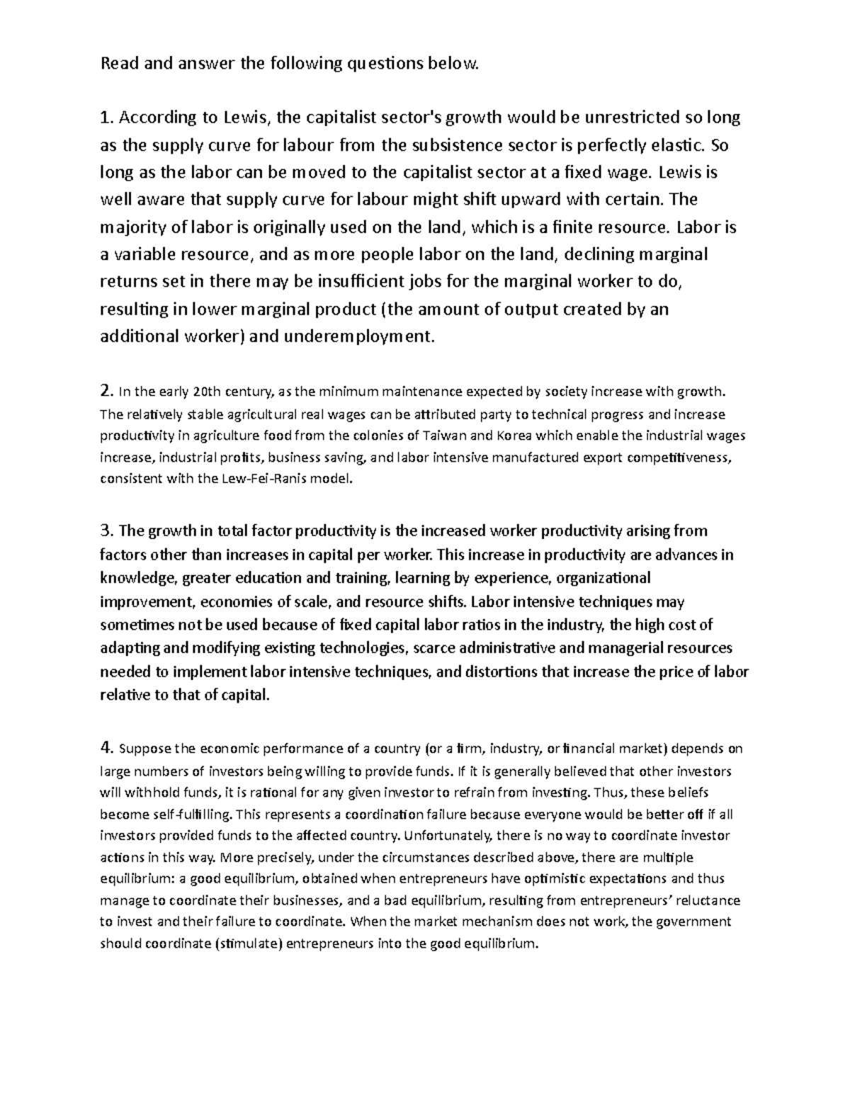 economic development activity - Read and answer the following questions ...