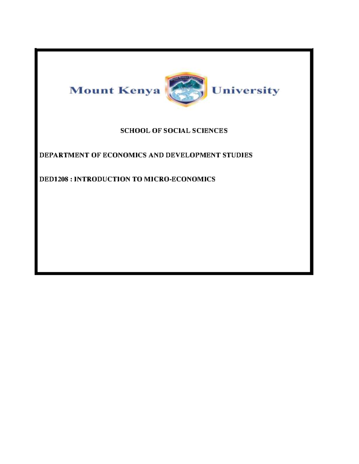 DED1208+ Introduction+TO+ Micro+ Economics - SCHOOL OF SOCIAL SCIENCES ...