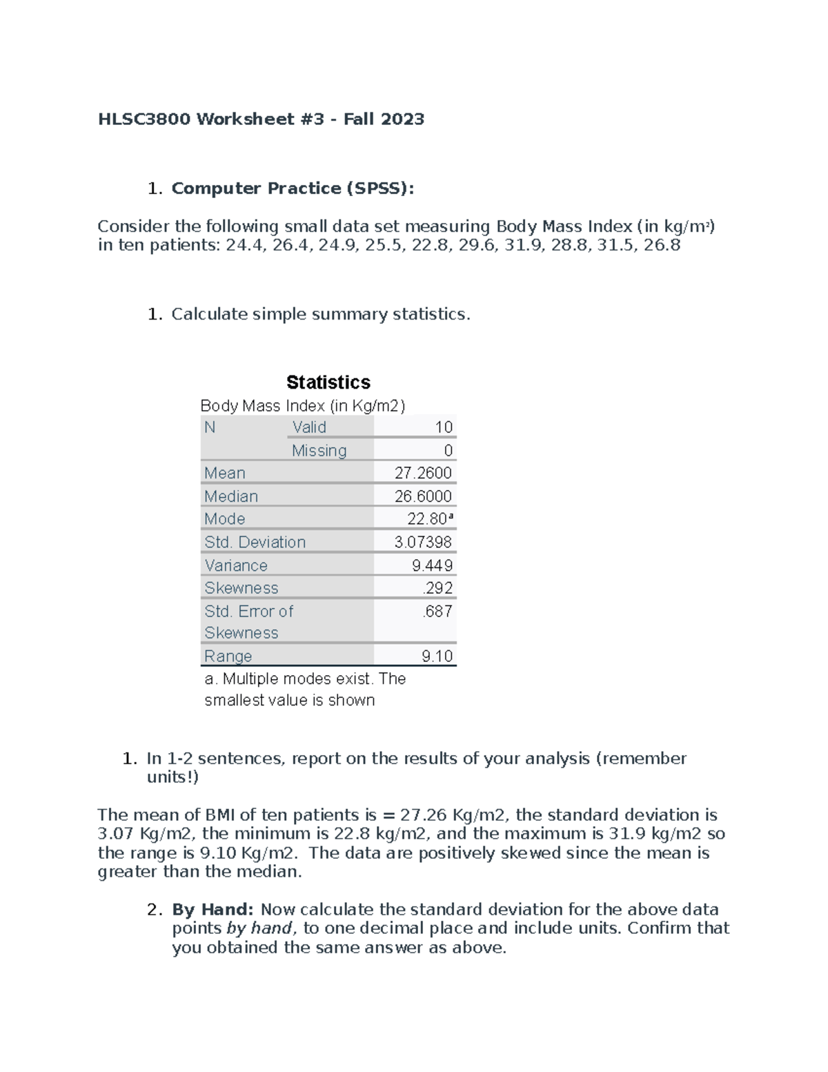 Worksheet 3 - HLSC3800 Worksheet #3 - Fall 2023 1. Computer Practice ...