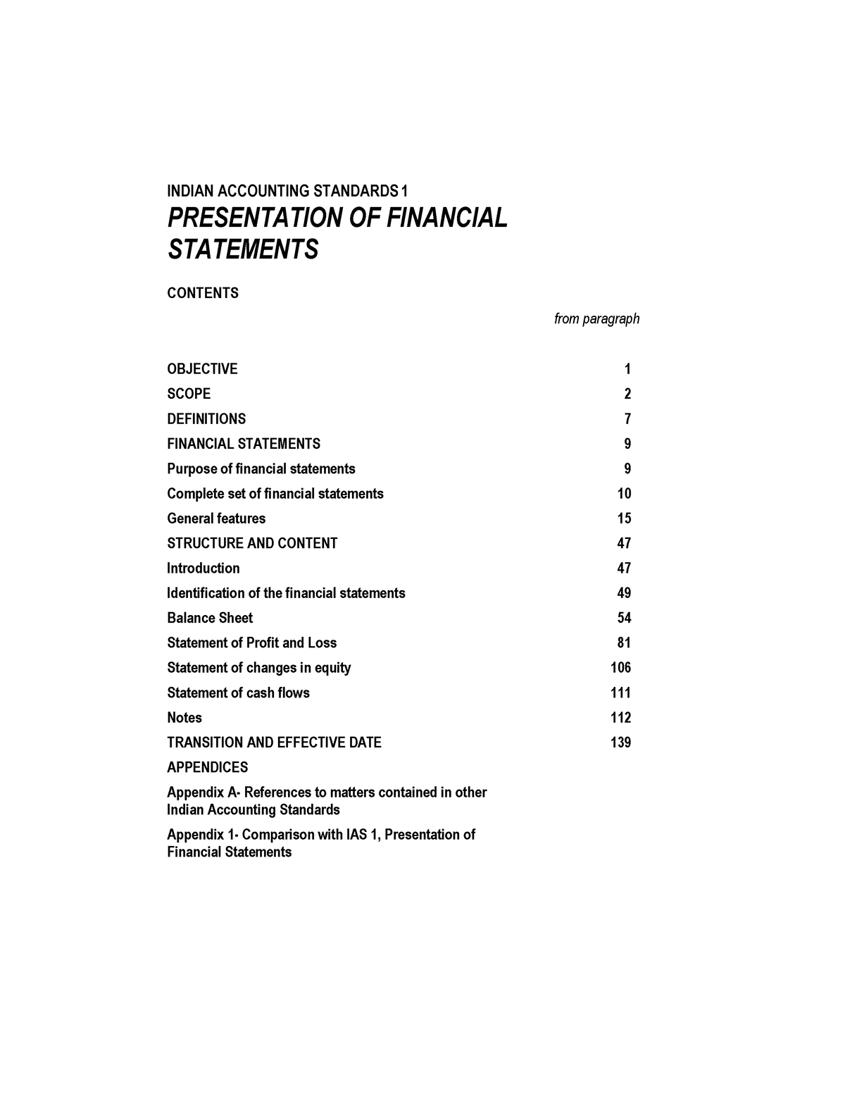 ind as 1 presentation of financial statements format