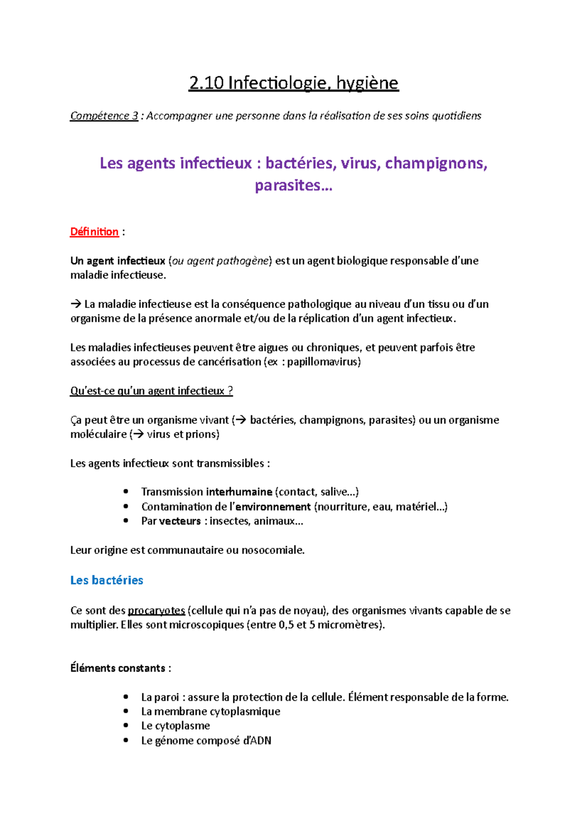 Les Agents Infectieux - 2 Infectiologie, Hygiène Compétence 3 ...