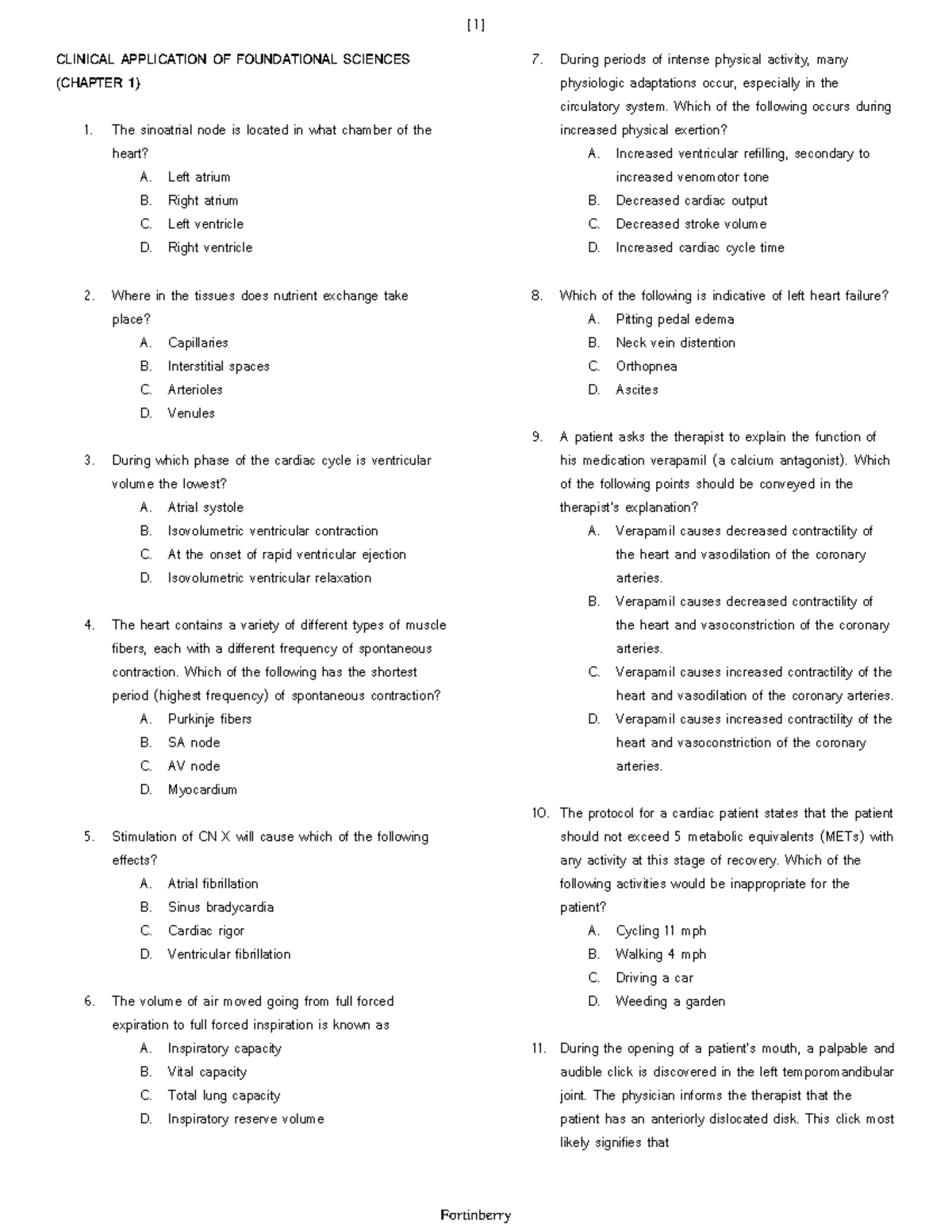 Fortinberry-whole - Fortinberry BOARD EXAM practice questions with key ...