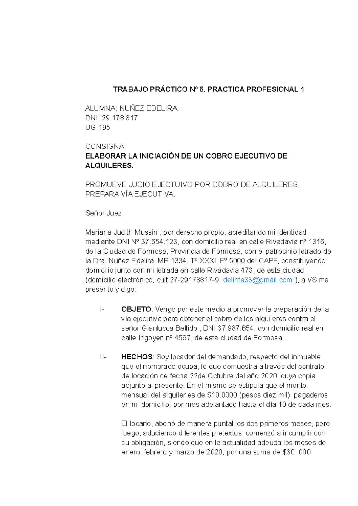 TP 6 Promueve Juicio Ejecutivo. Practica Profesional 1 - TRABAJO ...