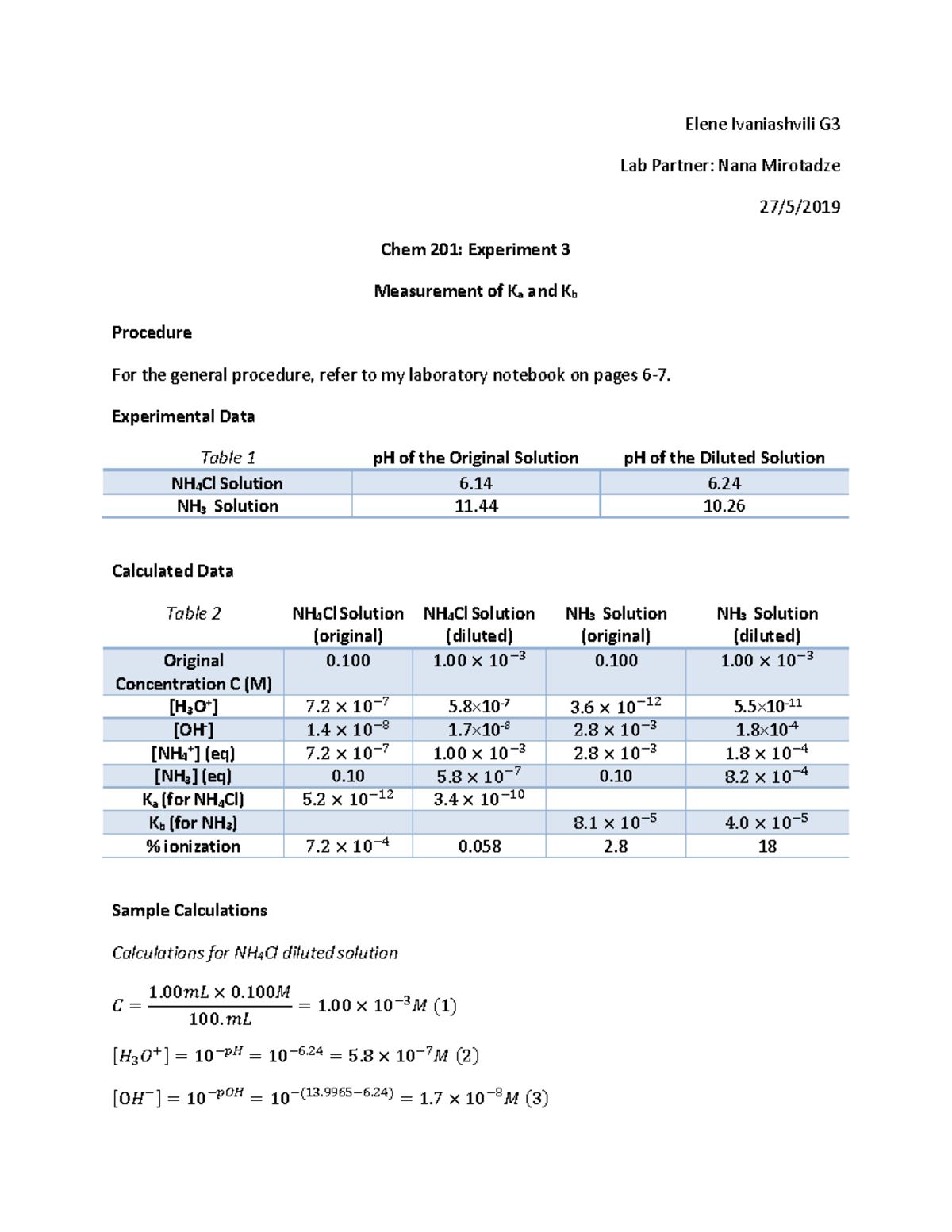 Experiment 3 - Lab Report - Elene Ivaniashvili G3 Lab Partner: Nana ...