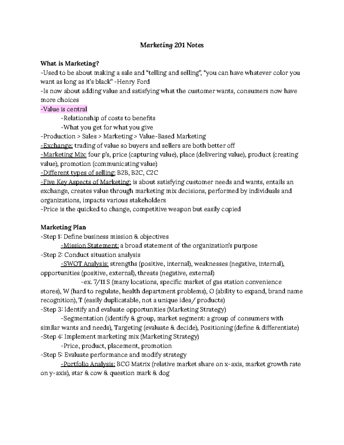 Marketing 201 Notes - Marketing 201 Notes What Is Marketing? -Used To ...