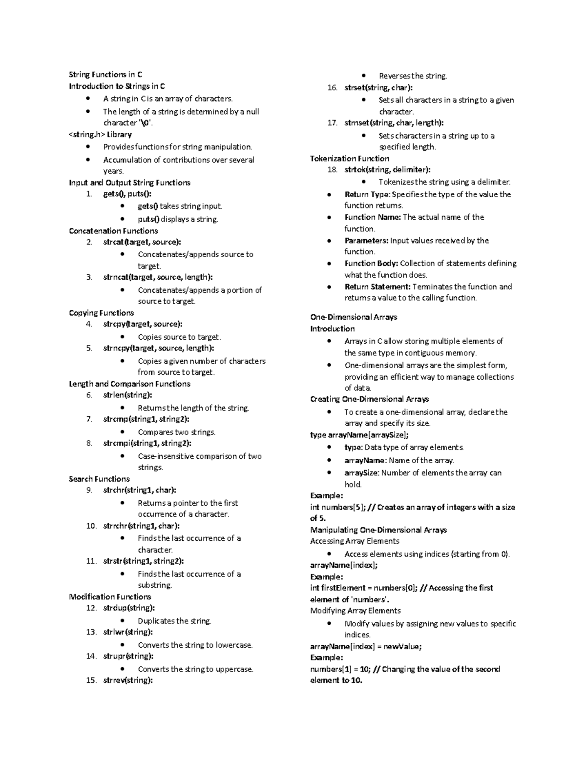 Prelim reviewer with pictures - String Functions in C Introduction to ...