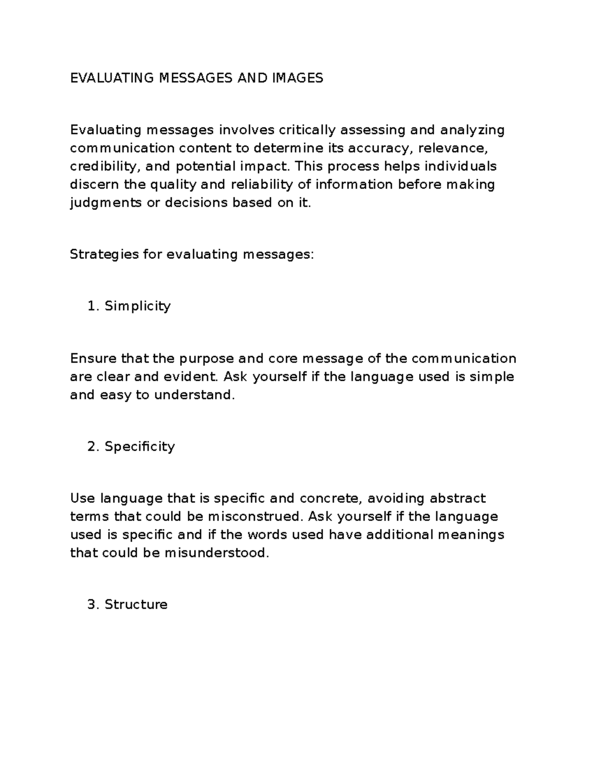 Notes-3 - Evaluating Messages - EVALUATING MESSAGES AND IMAGES ...