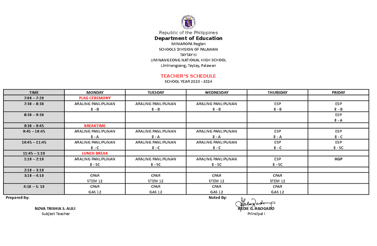 Teachers- Schedule - Department of Education MIMAROPA Region SCHOOLS ...