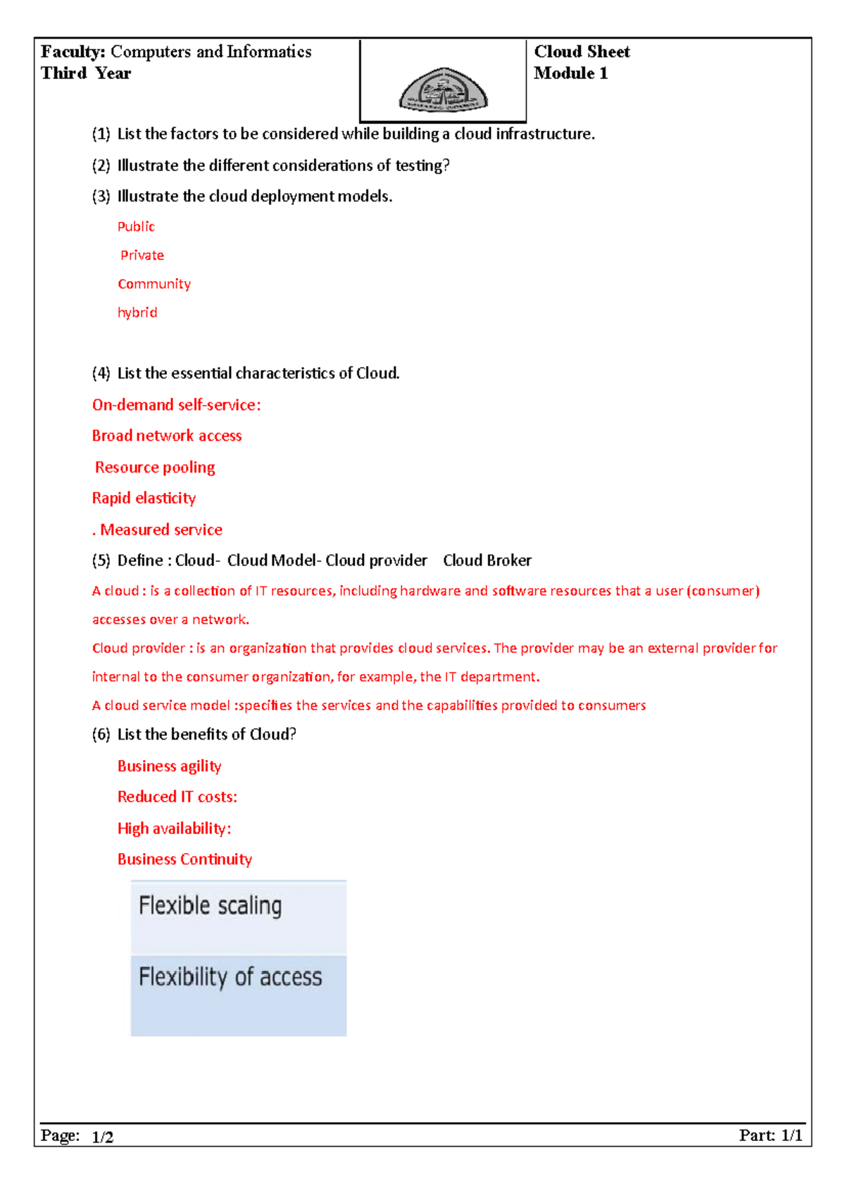 Answer model 1 - CLOUD COMPUTING - Faculty: Computers and Informatics ...