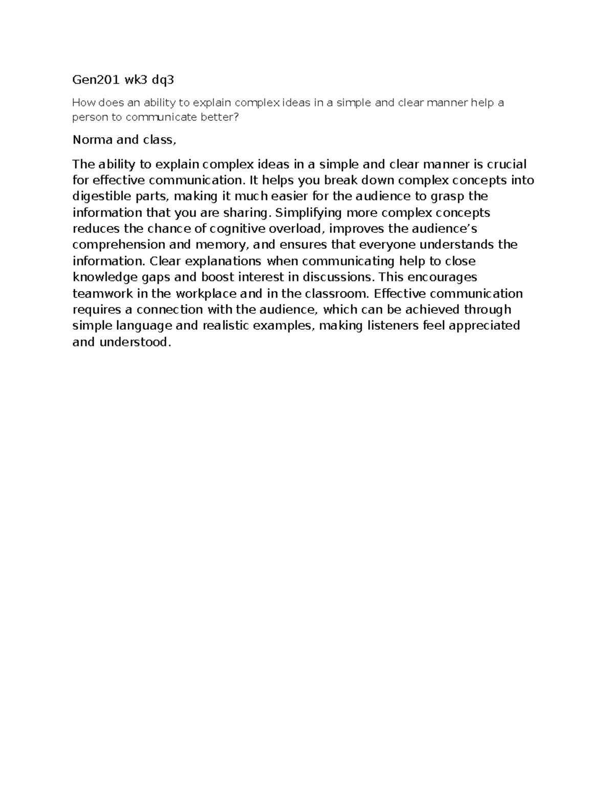 Gen201 wk3 dq3 - week 3 dq3 - Gen201 wk3 dq How does an ability to ...