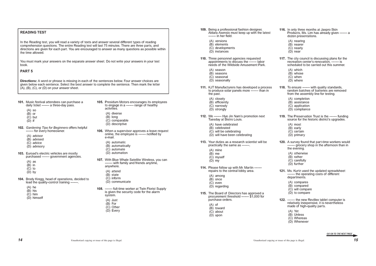 Examenes gramática 1 - READING TEST In the Reading test, you will read ...