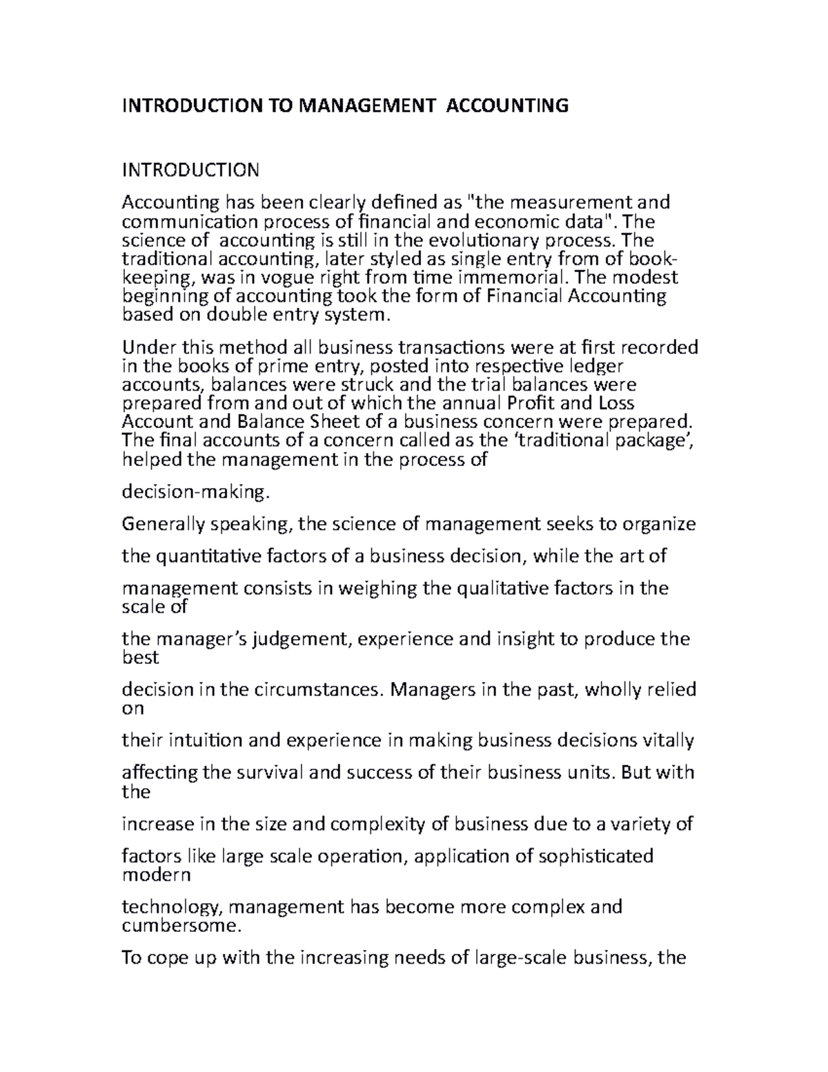 Introduction TO Management Accounting - INTRODUCTION TO MANAGEMENT ...