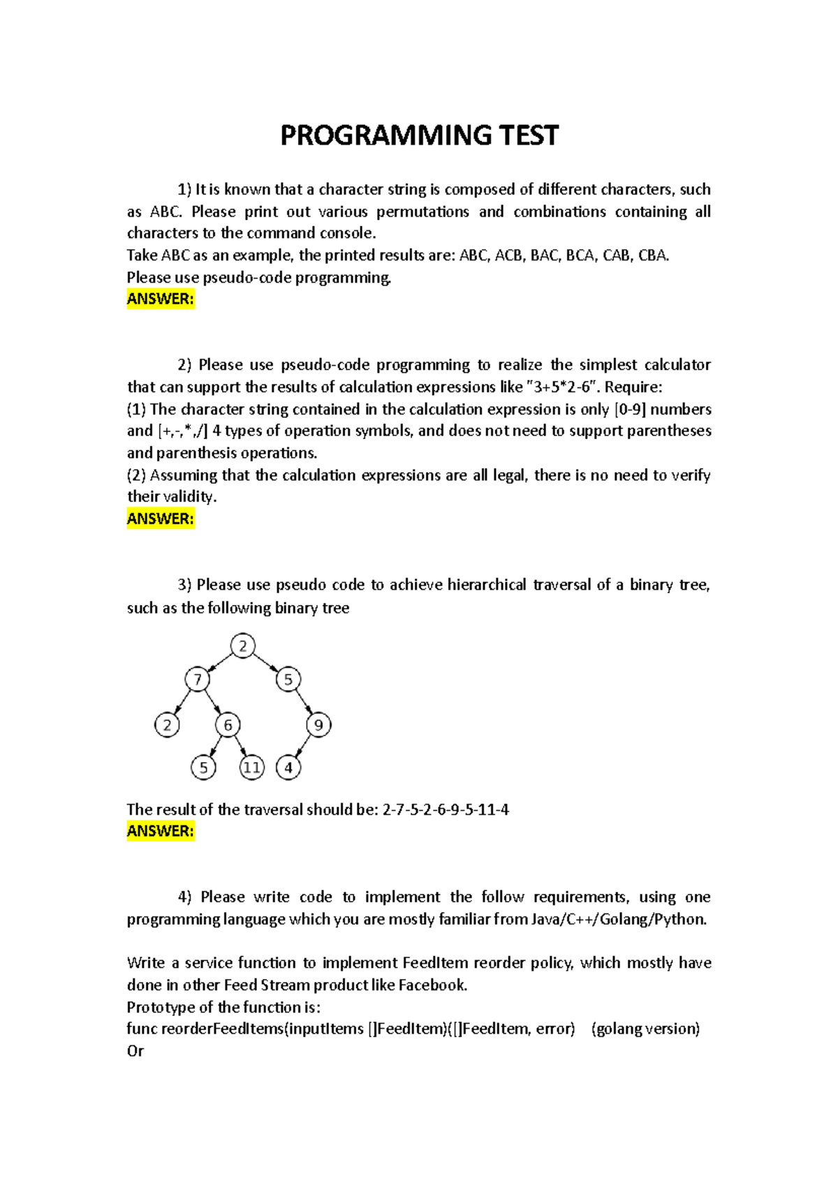 4. Server side programming Test - PROGRAMMING TEST It is known that a ...