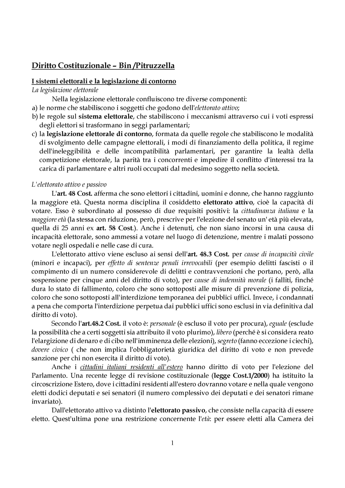 Sistema Elettorale - Diritto Costituzionale – Bin /Pitruzzella I ...