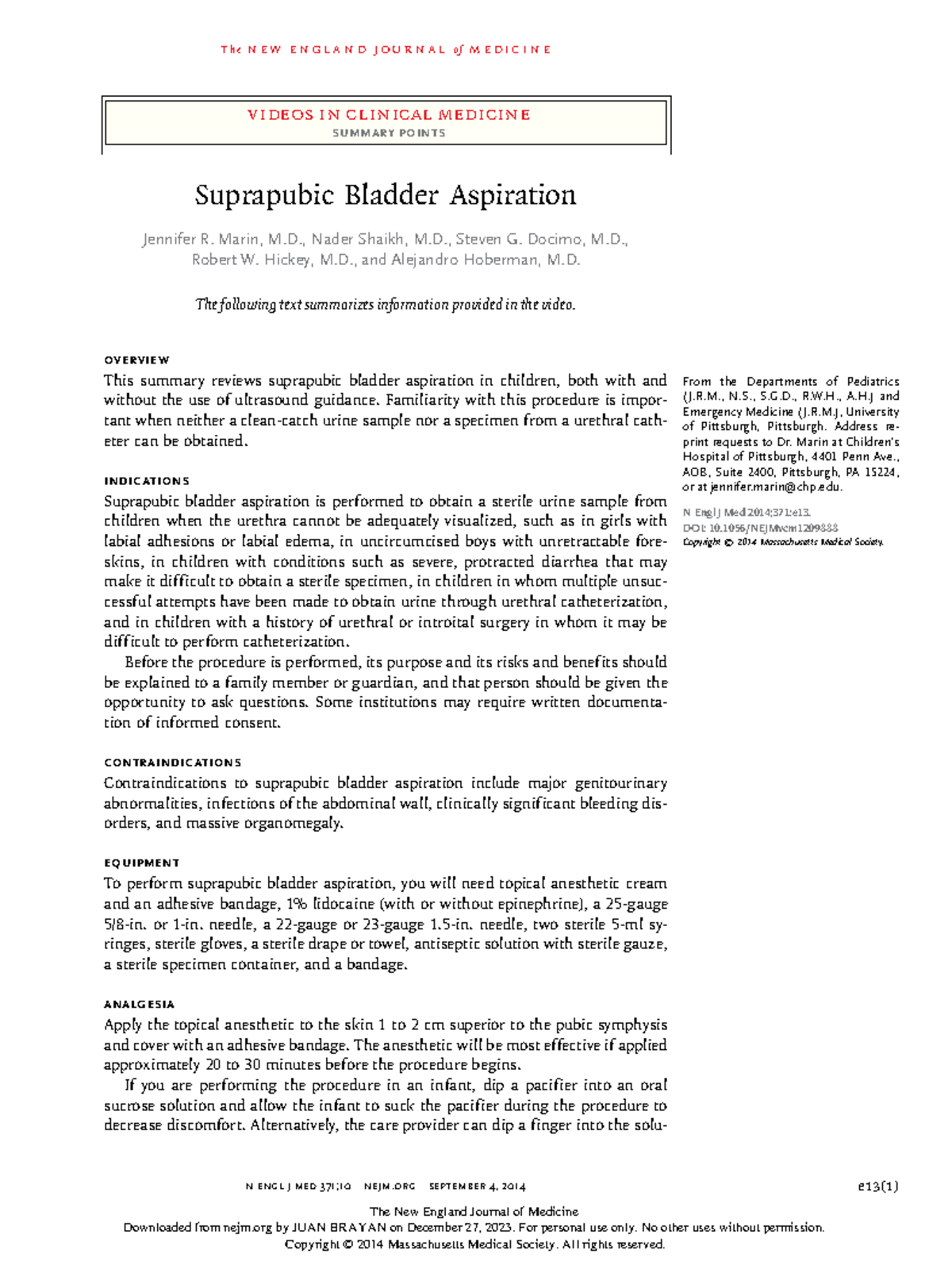 Suprapubic Bladder Aspiration - n engl j med 371;10 nejm september 4 ...