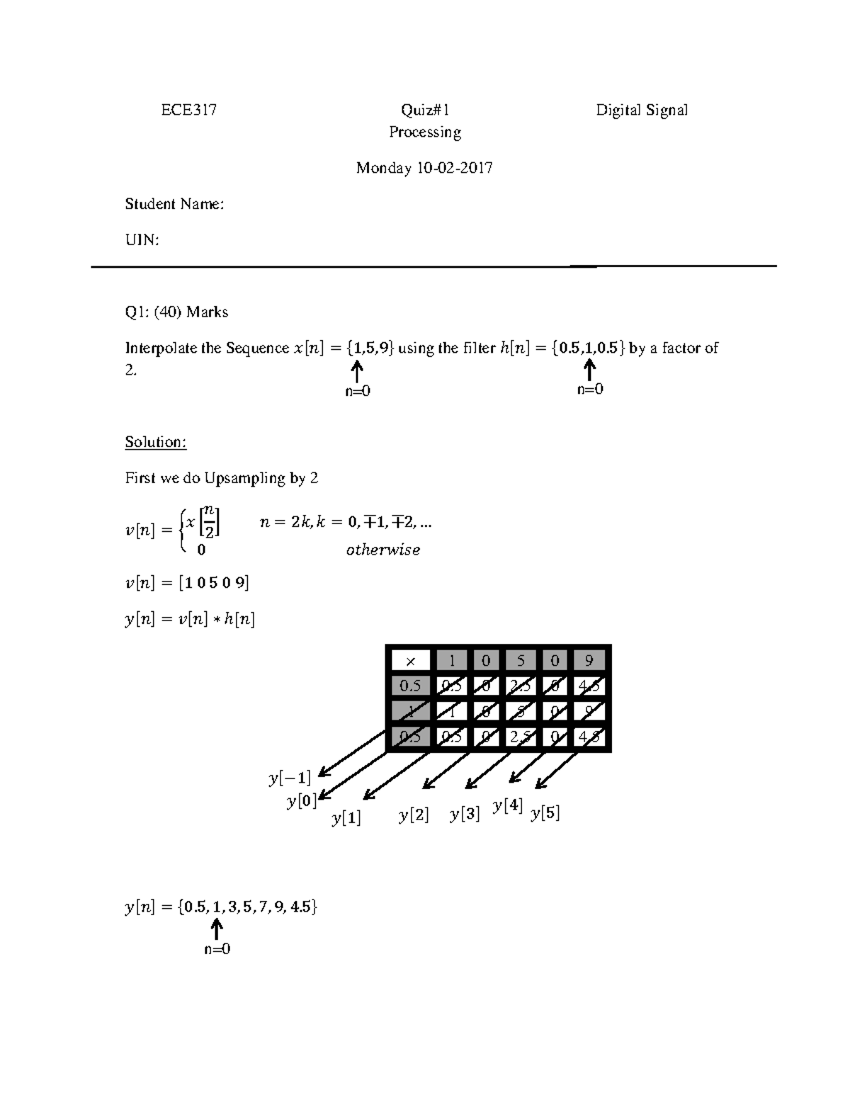 ECE 317 Digital Signal Processing QuizSolution ECE317 Quiz1