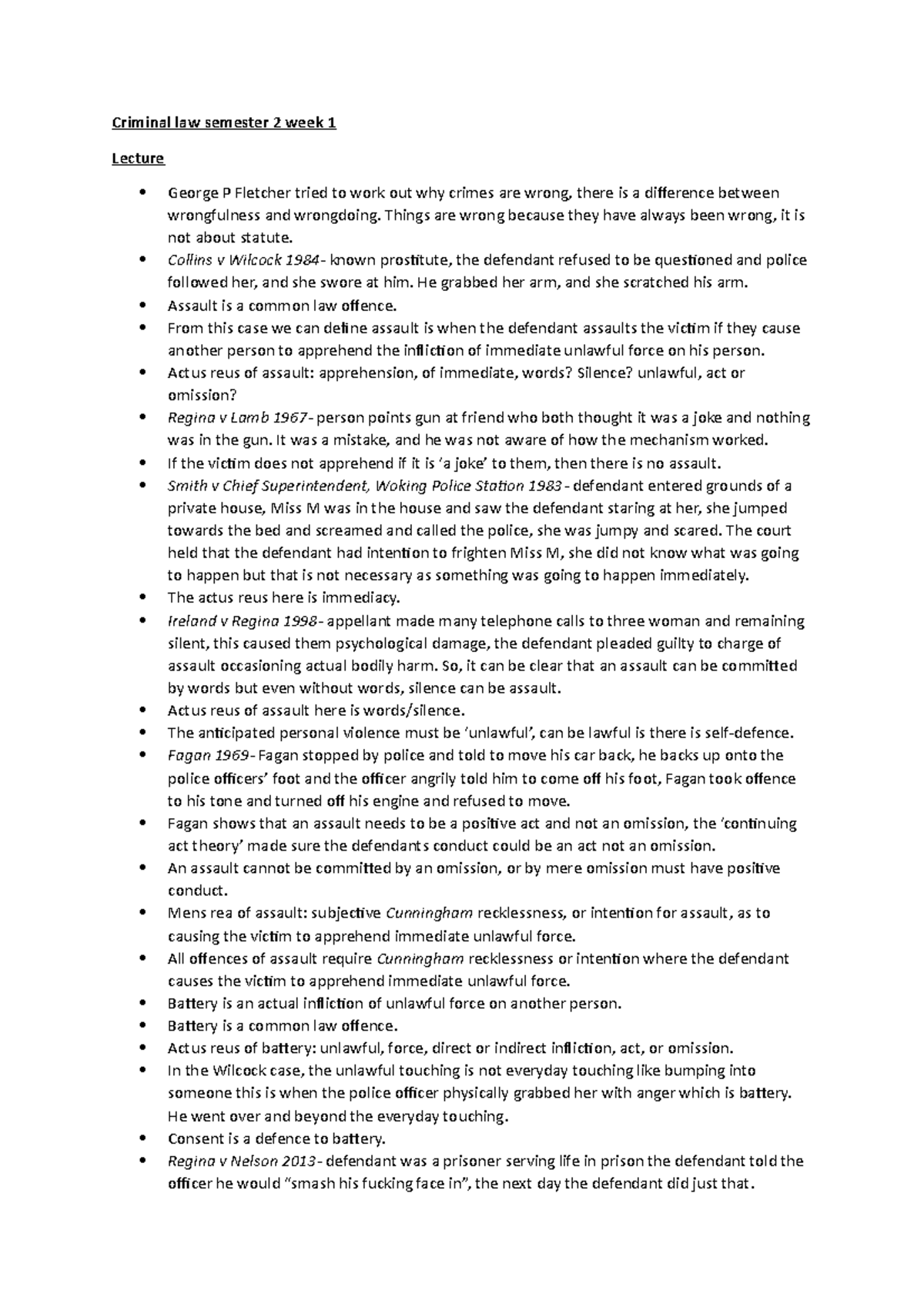 Criminal law semester 2 week 1 - Criminal law semester 2 week 1 Lecture ...