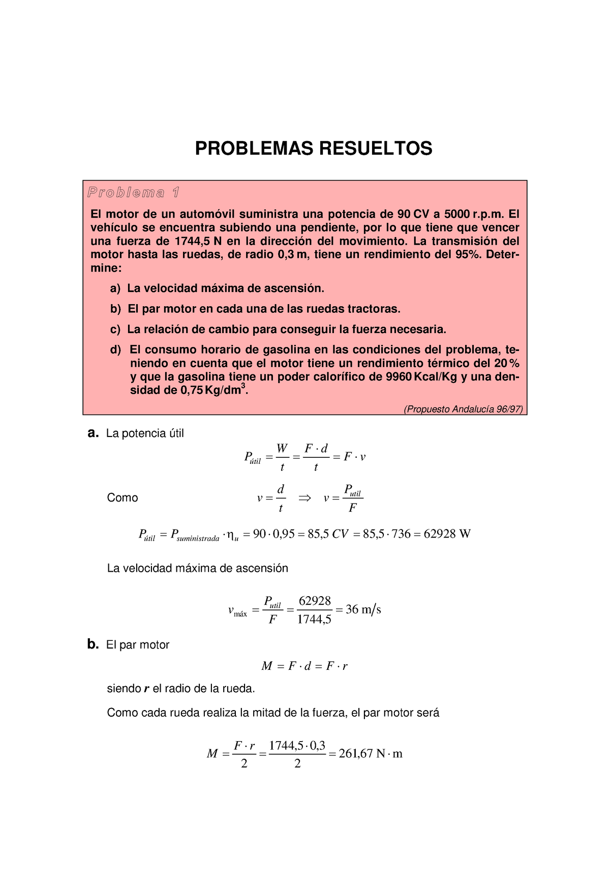 T Motores Problemas Problemas Resueltos El Motor De Un Autom Vil Suministra Una Potencia