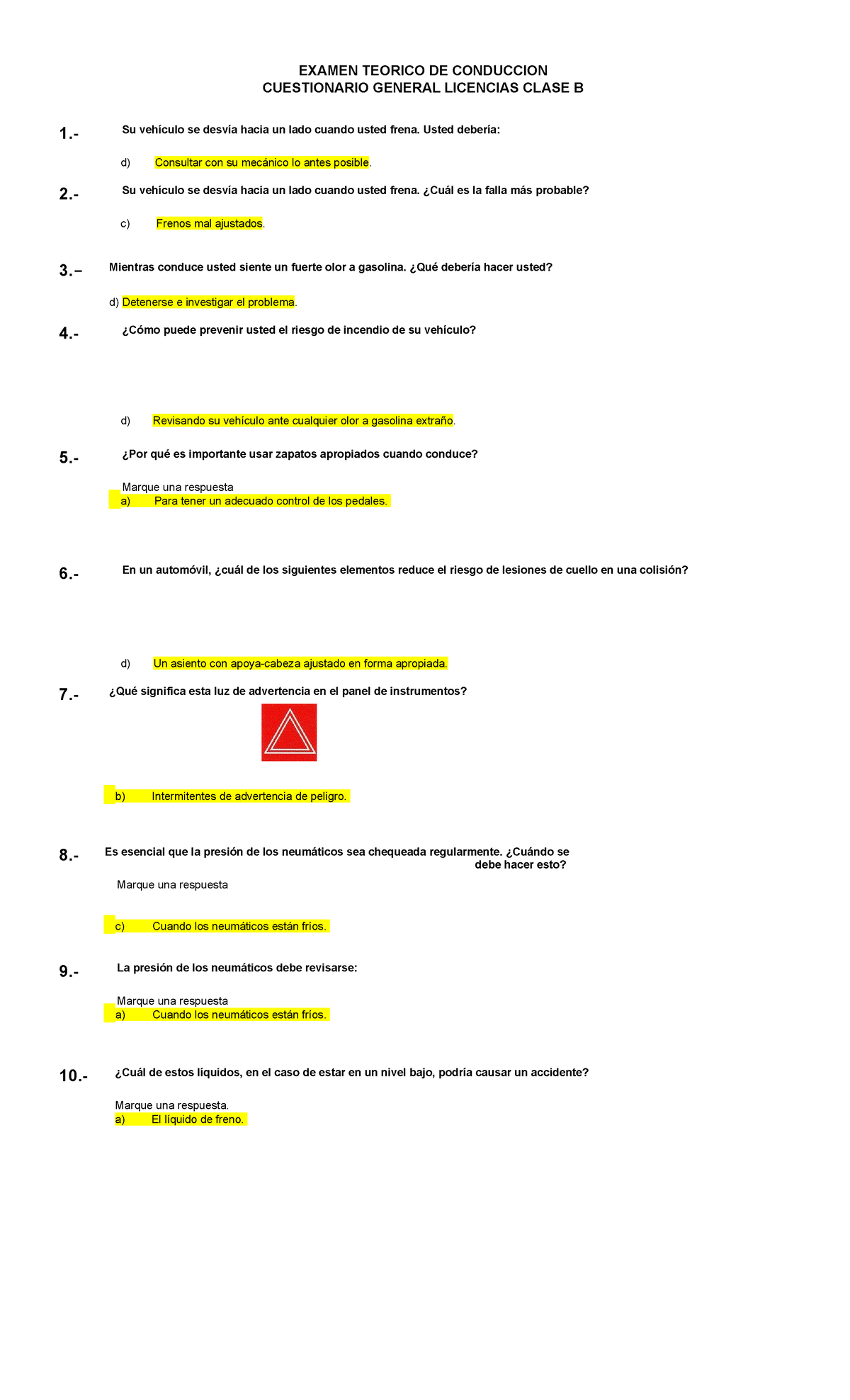 Cuestionario Clase B - 11111111111111 - EXAMEN TEORICO DE CONDUCCION ...