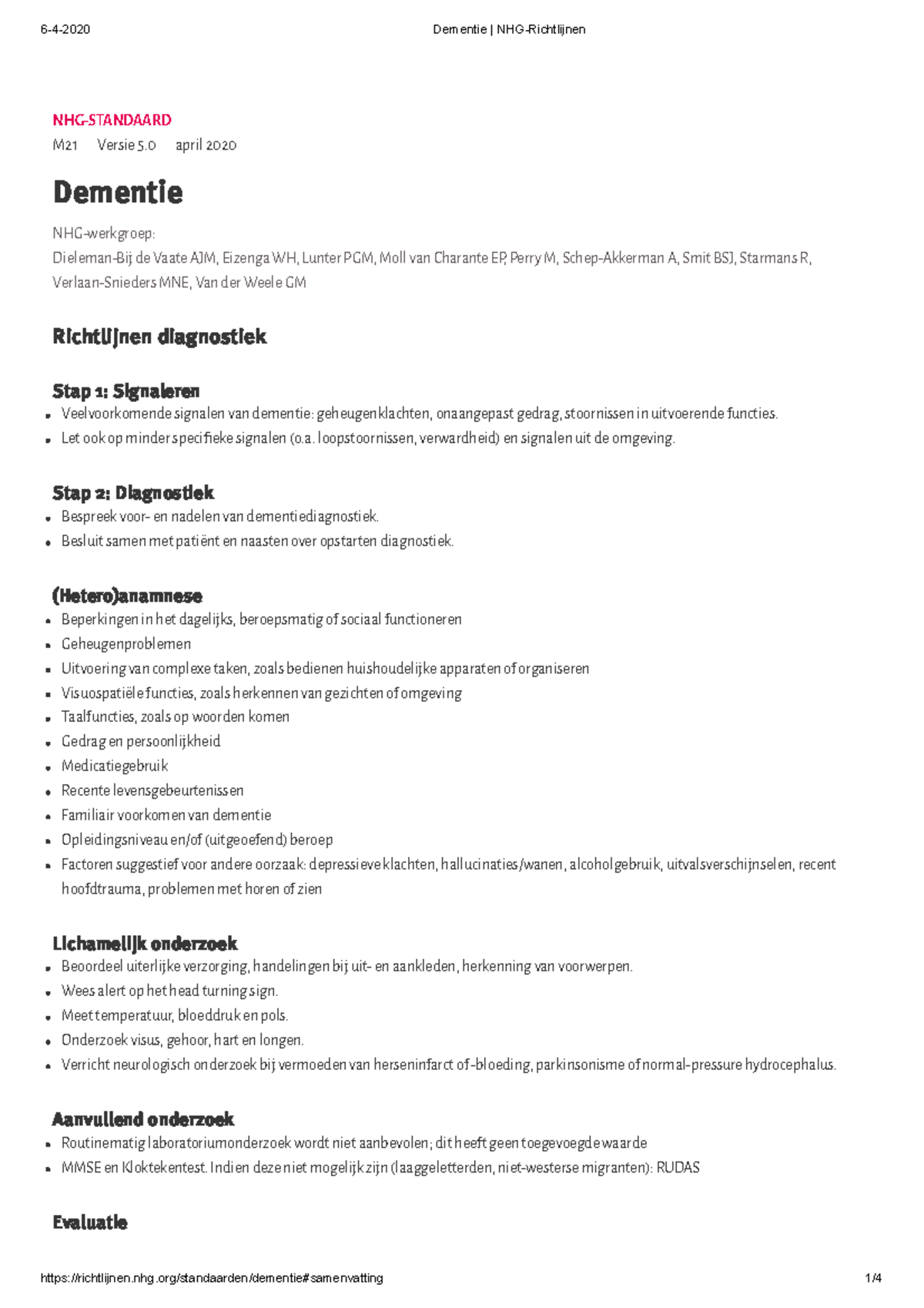 Dementie Nhg-richtlijnen-samenvatting - NHG-STANDAARD M21 Versie 5 ...