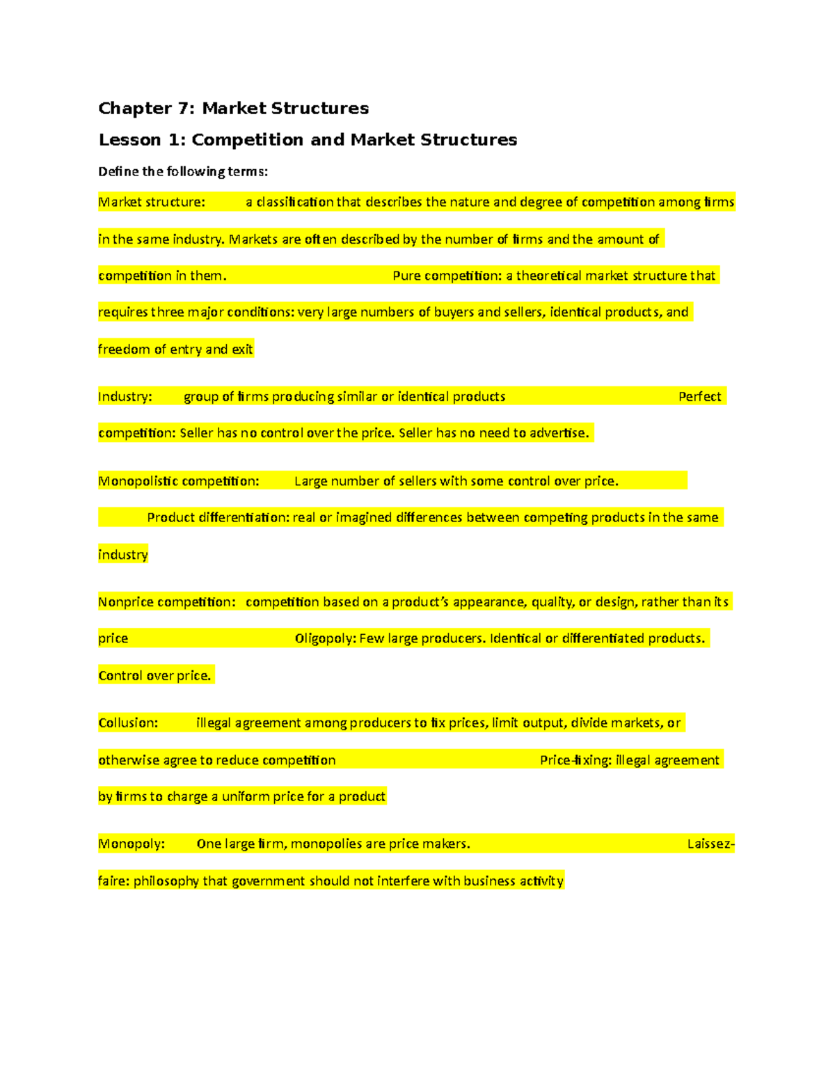 market-structures-notes-chapter-7-market-structures-lesson-1