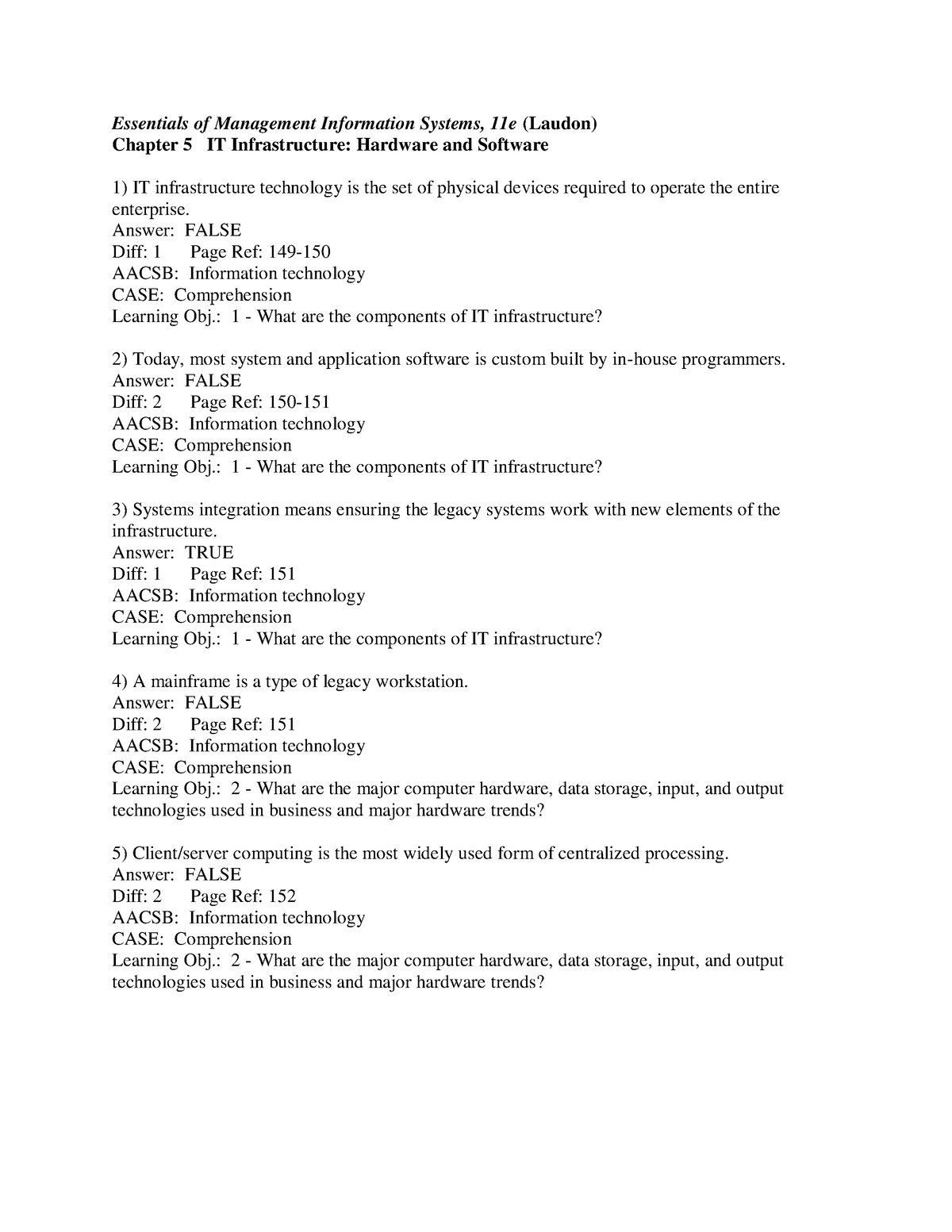 Essentials Of MIS 11e Chapter 5 Test Bank - Essentials Of Management ...