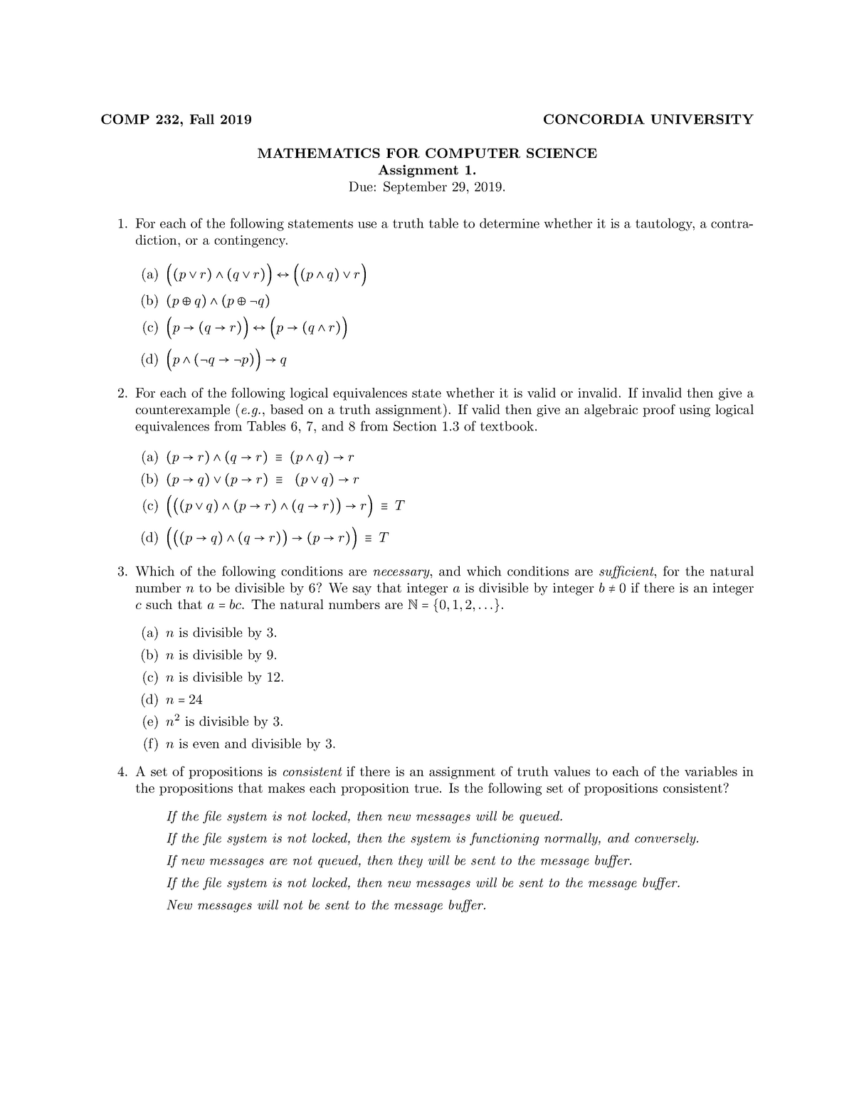 A1 19 F Comp 232 Fall 19 Concordia University Mathematics For Studocu