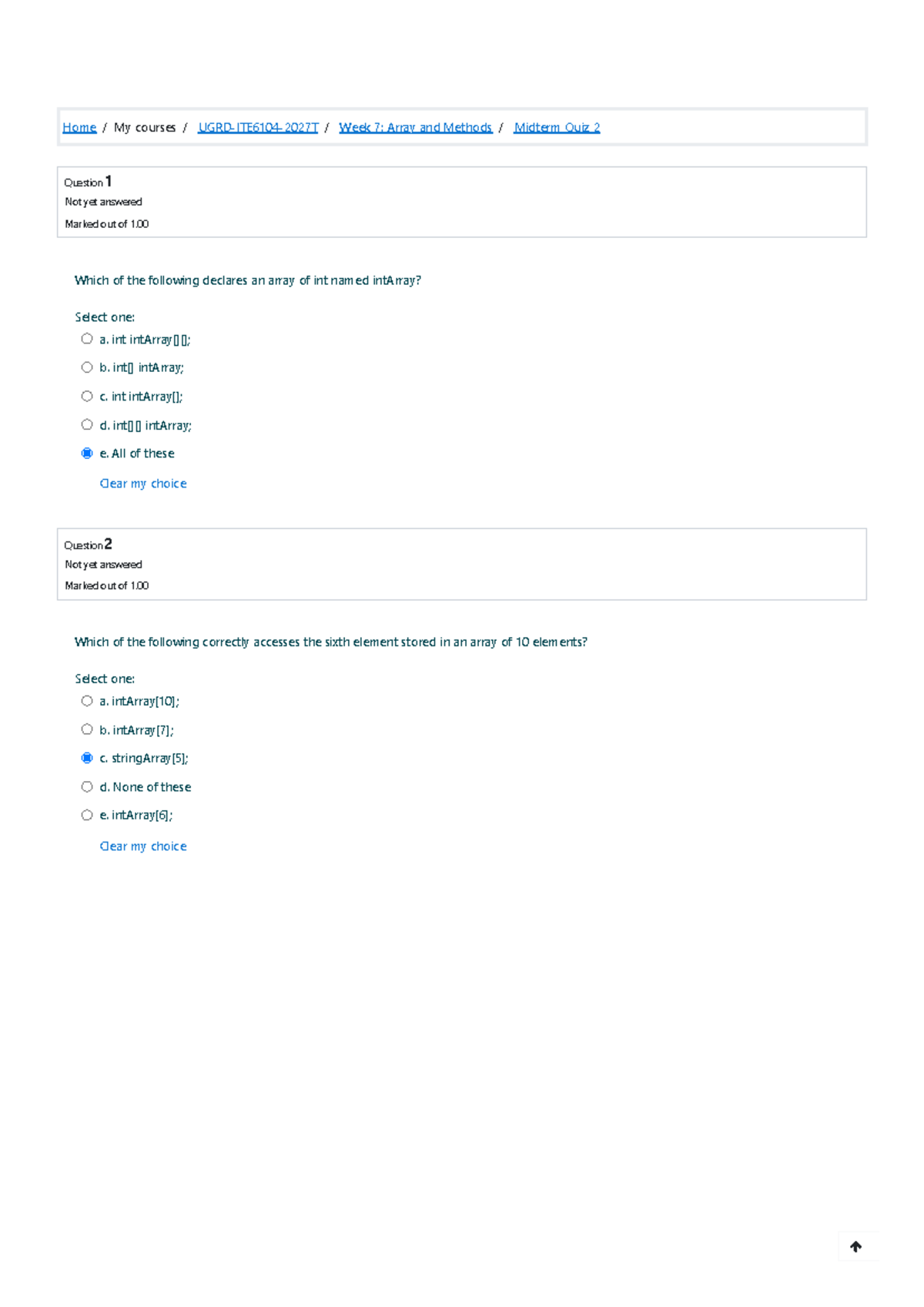 Computer Programming 2 - Midterm Quiz 2 Midterm Quiz 2 - Home/My ...