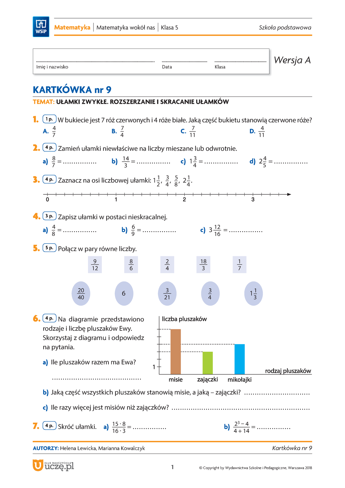 Mat SP 4 8 Mw N Kl 5 Kartkowka 9 Rozszerzanie Skracanie Ulamkow - Imię ...