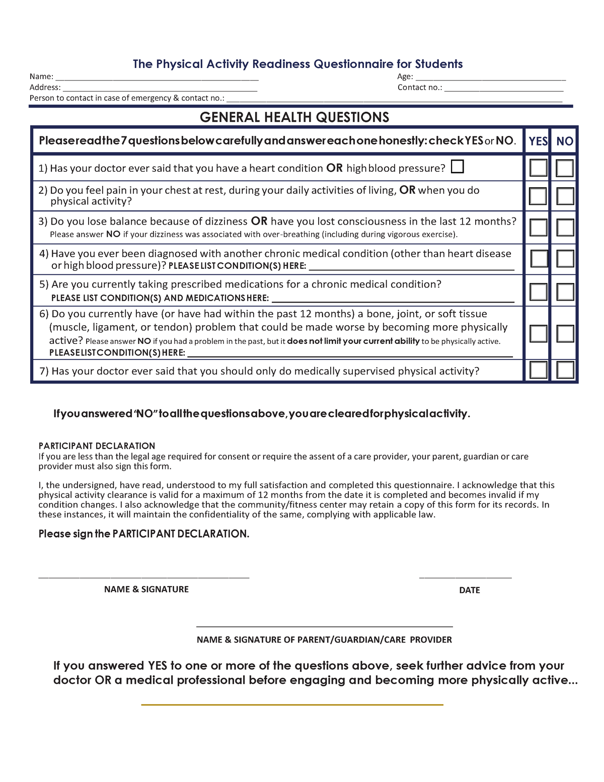 PARQ - pset - The Physical Activity Readiness Questionnaire for ...