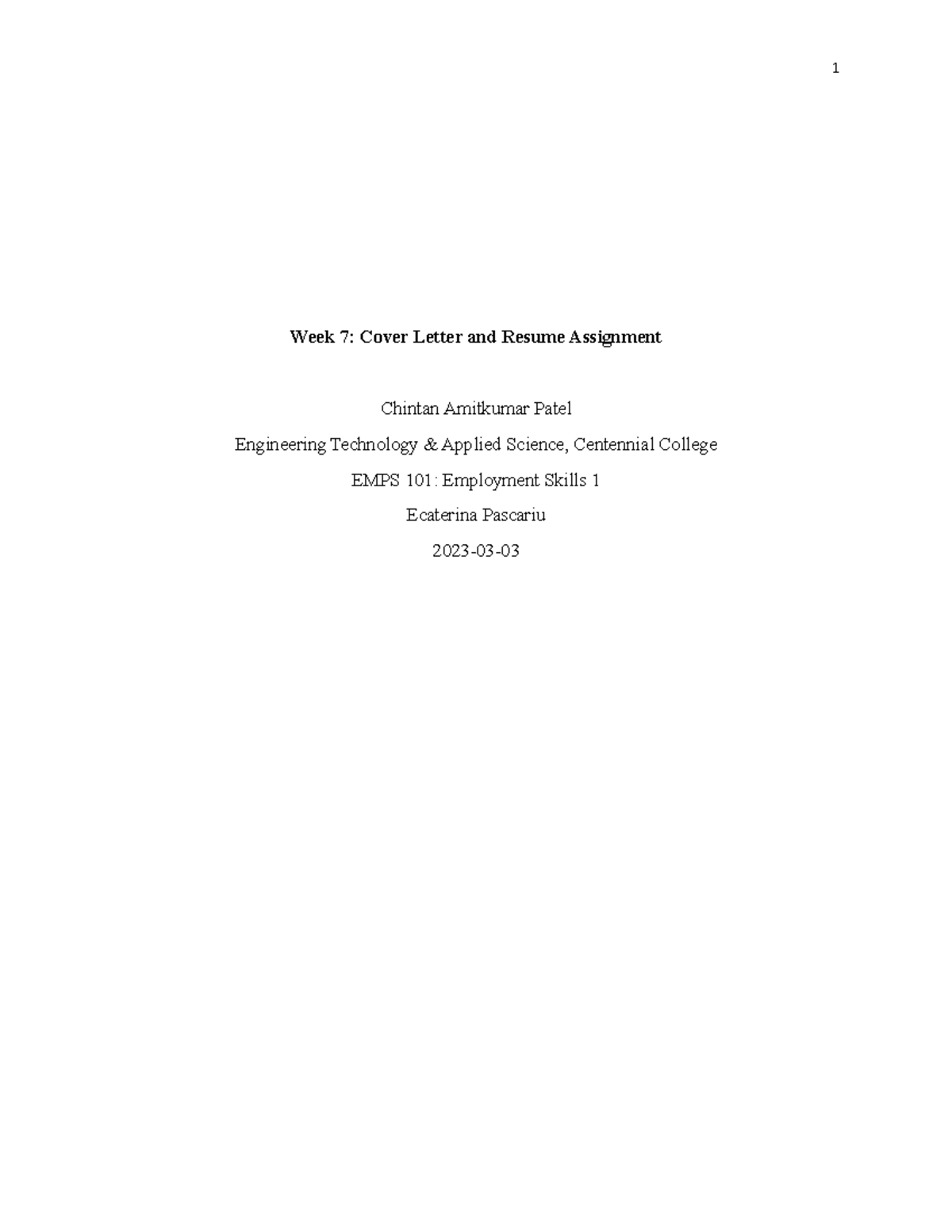 week 7 assignment resume and cover letter