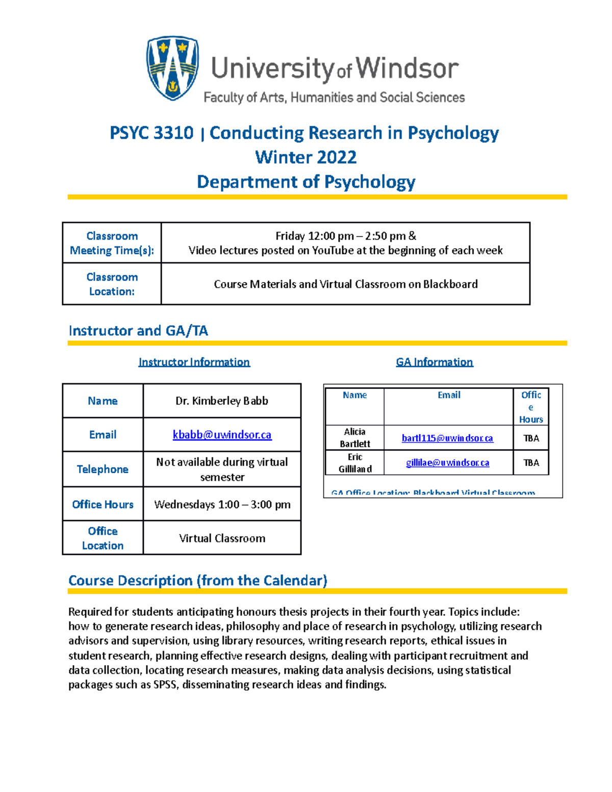 Syllabus For Conducting Research In Psych - PSYC 3310 | Conducting ...