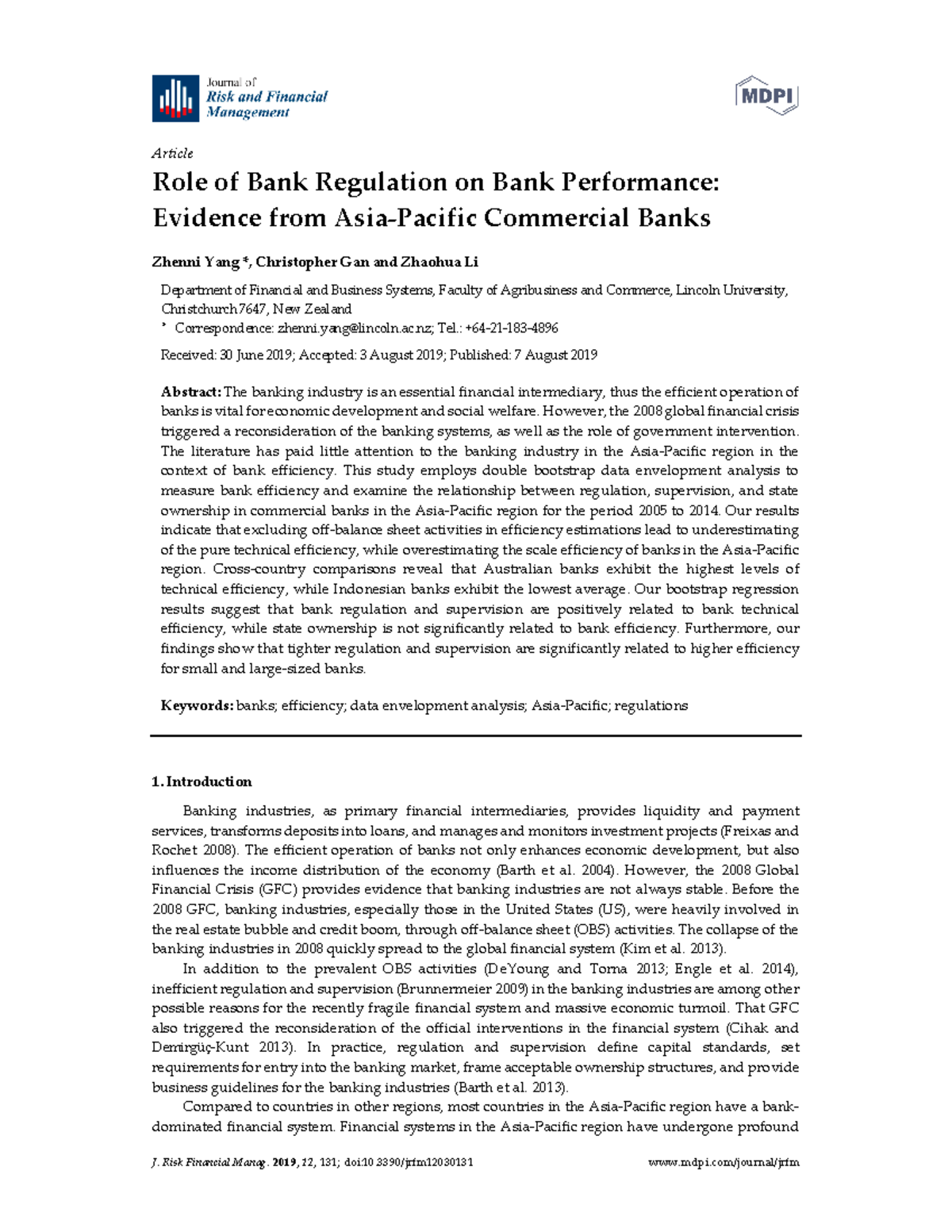 Role of Bank Regulation on Bank Performance Eviden J. Risk Financial