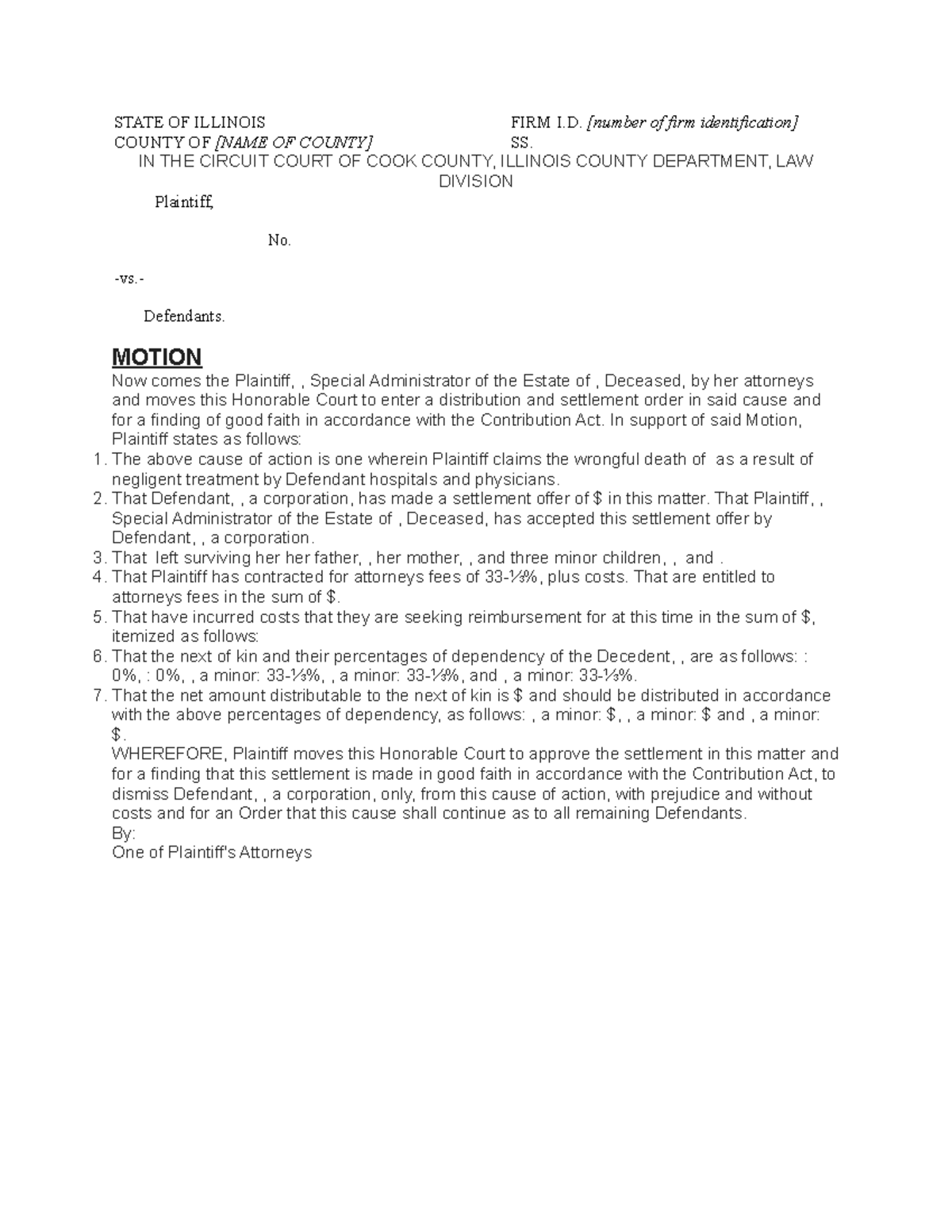 Plaintiffs motion for good faith finding STATE OF ILLINOIS FIRM I