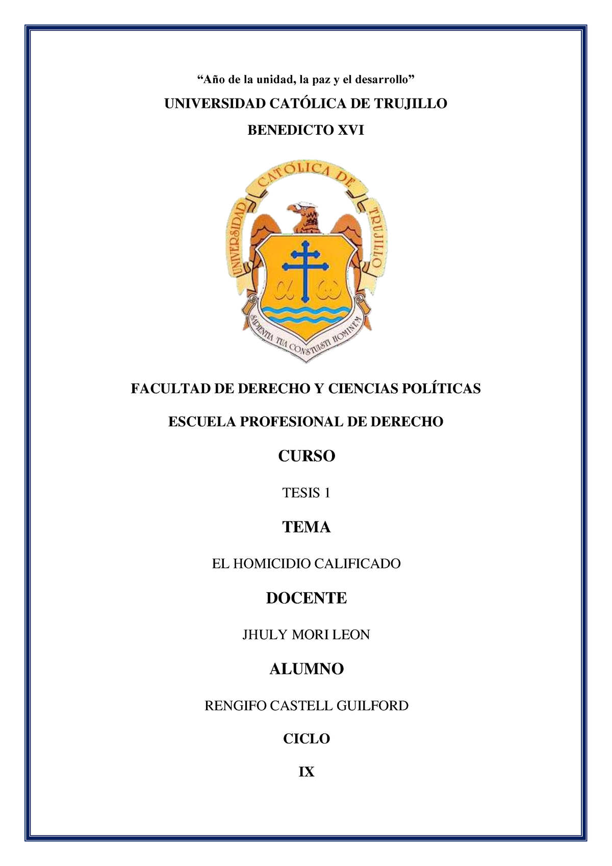 Trabajo Tesis Avnce 1 Unidad - “Año De La Unidad, La Paz Y El ...