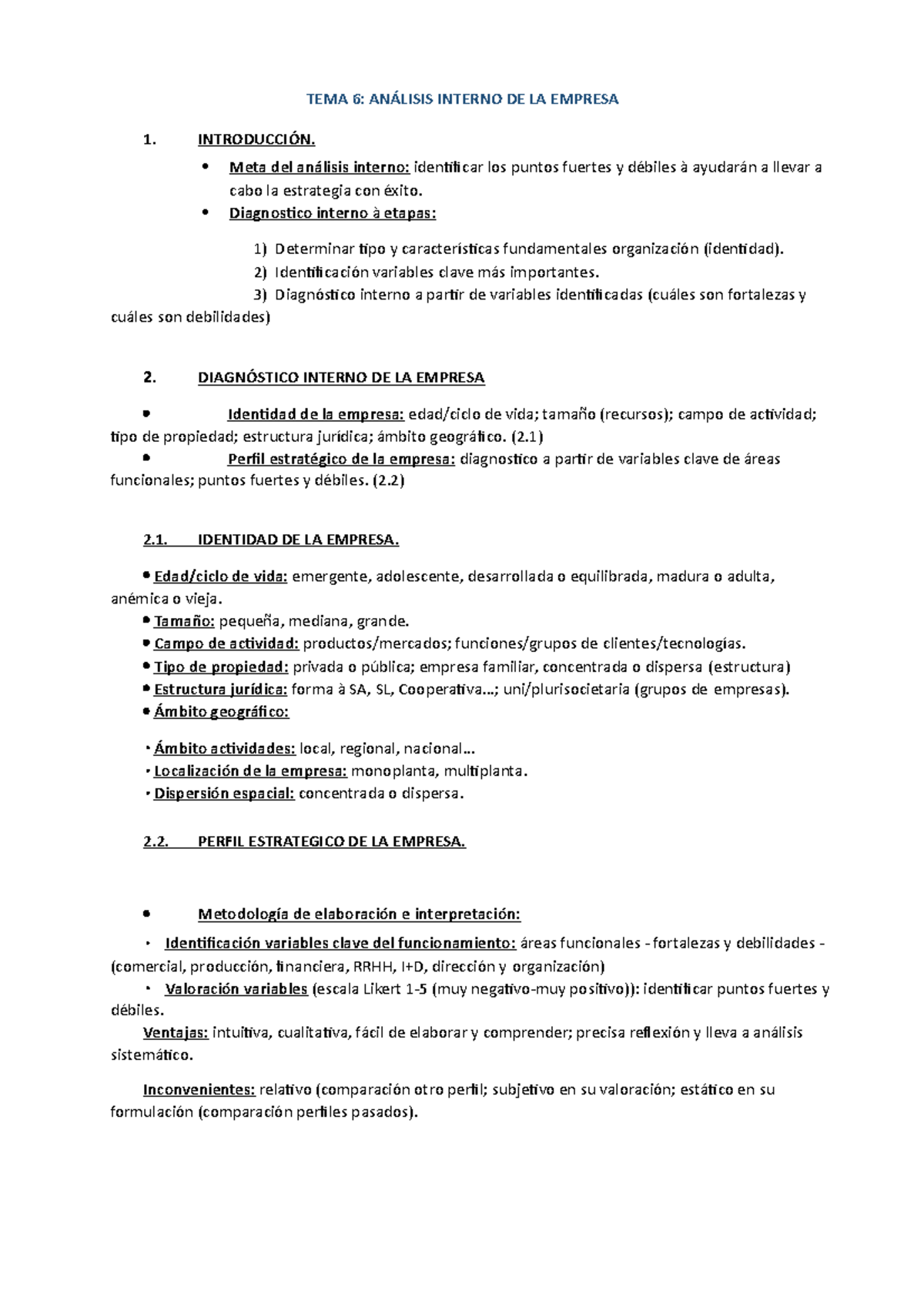 Tema 6 Entero Apuntes 6 Tema 6 AnÁlisis Interno De La Empresa 1