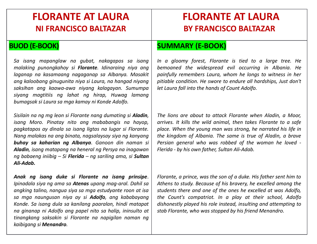 Florante At Laura Summary English And Tagalog Original Translation Hot Sex Picture 0388