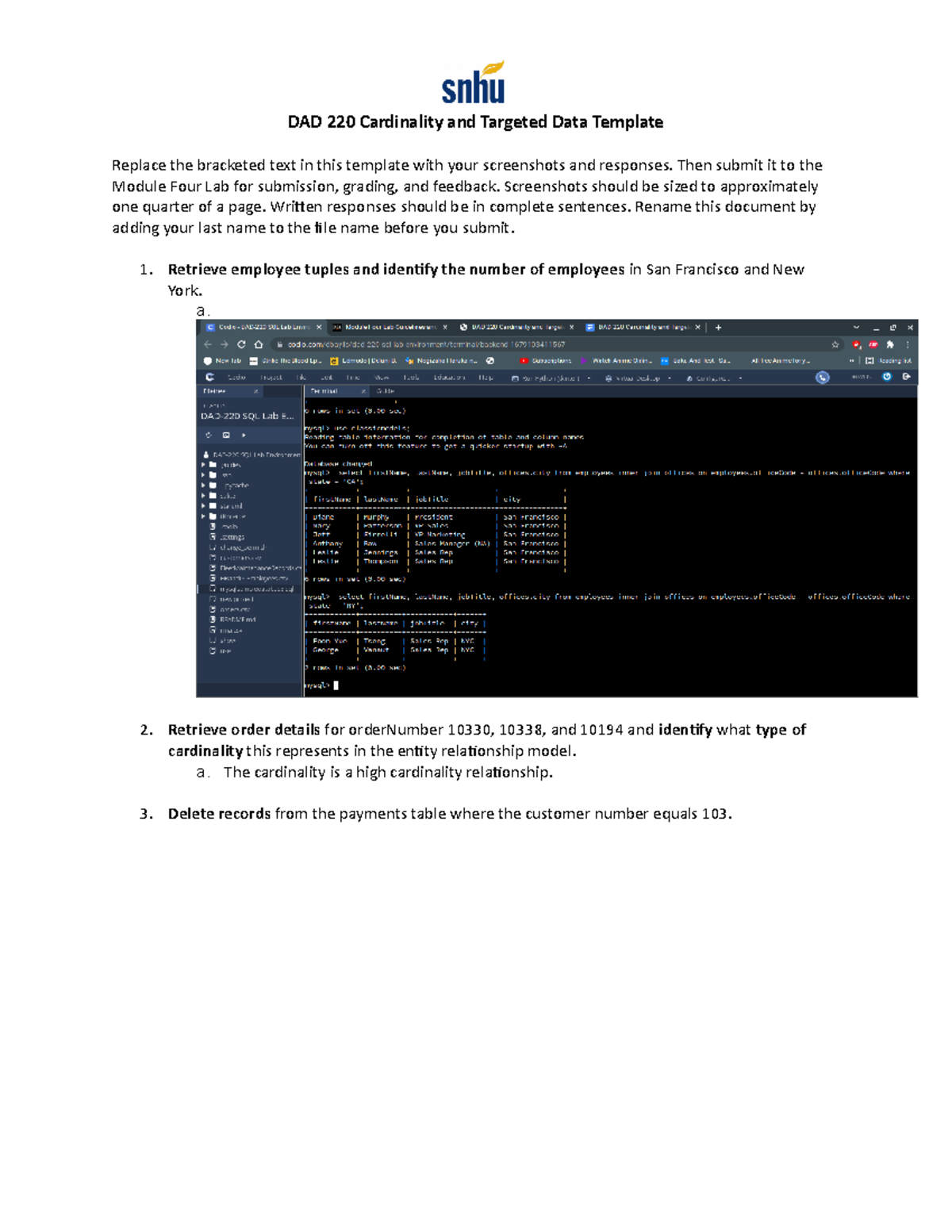 DAD 220 Cardinality and Targeted Data Baylis Then submit it to the