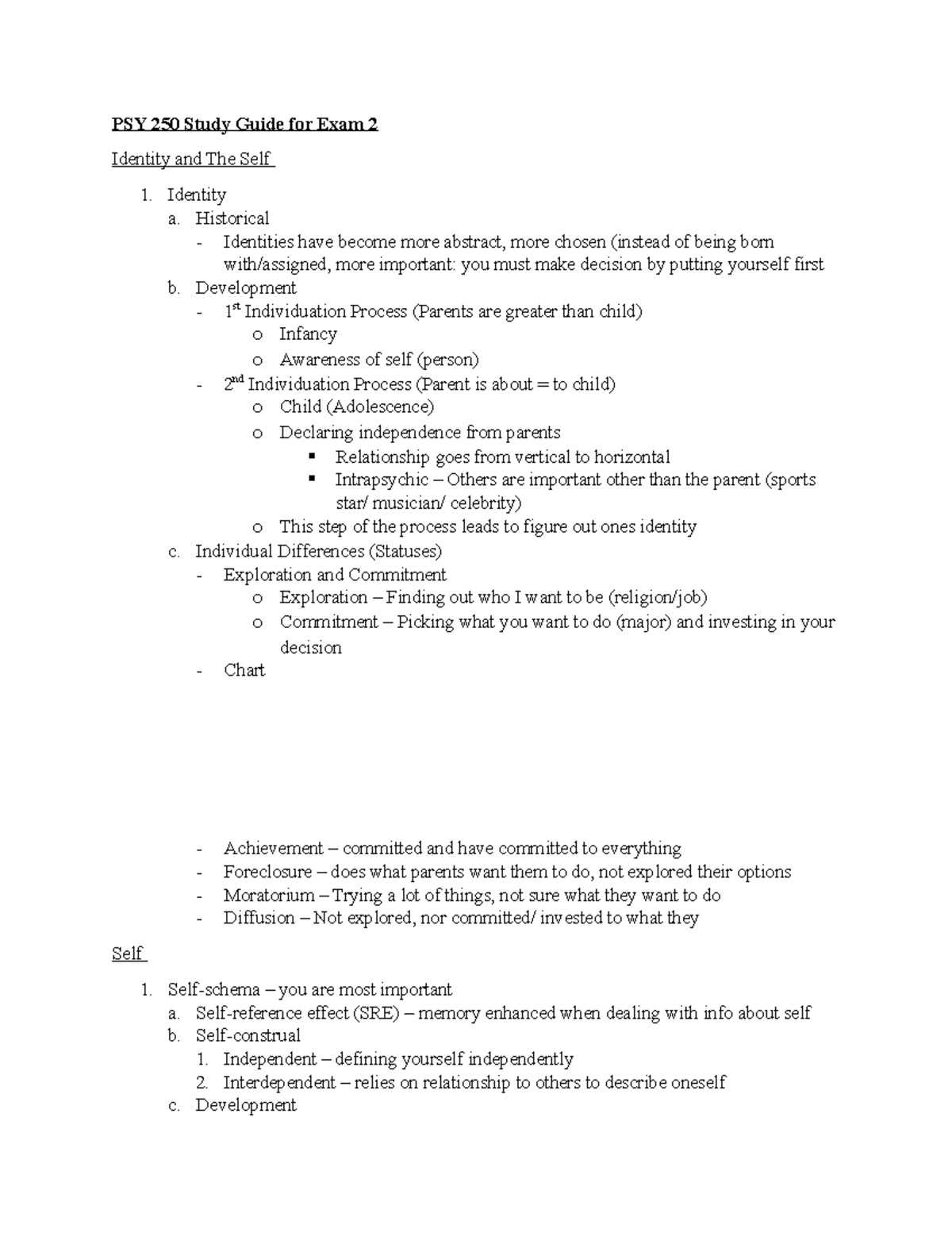PSY 250 Study Guide for Exam 2 - PSY 250 Study Guide for Exam 2 ...