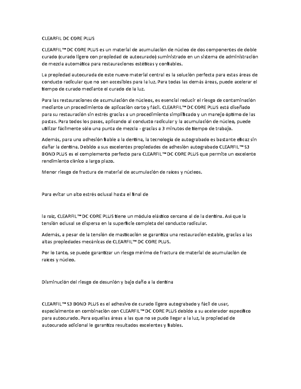 Clearfil DC CORE PLUS - ficha tecnica - CLEARFIL DC CORE PLUS CLEARFIL ...