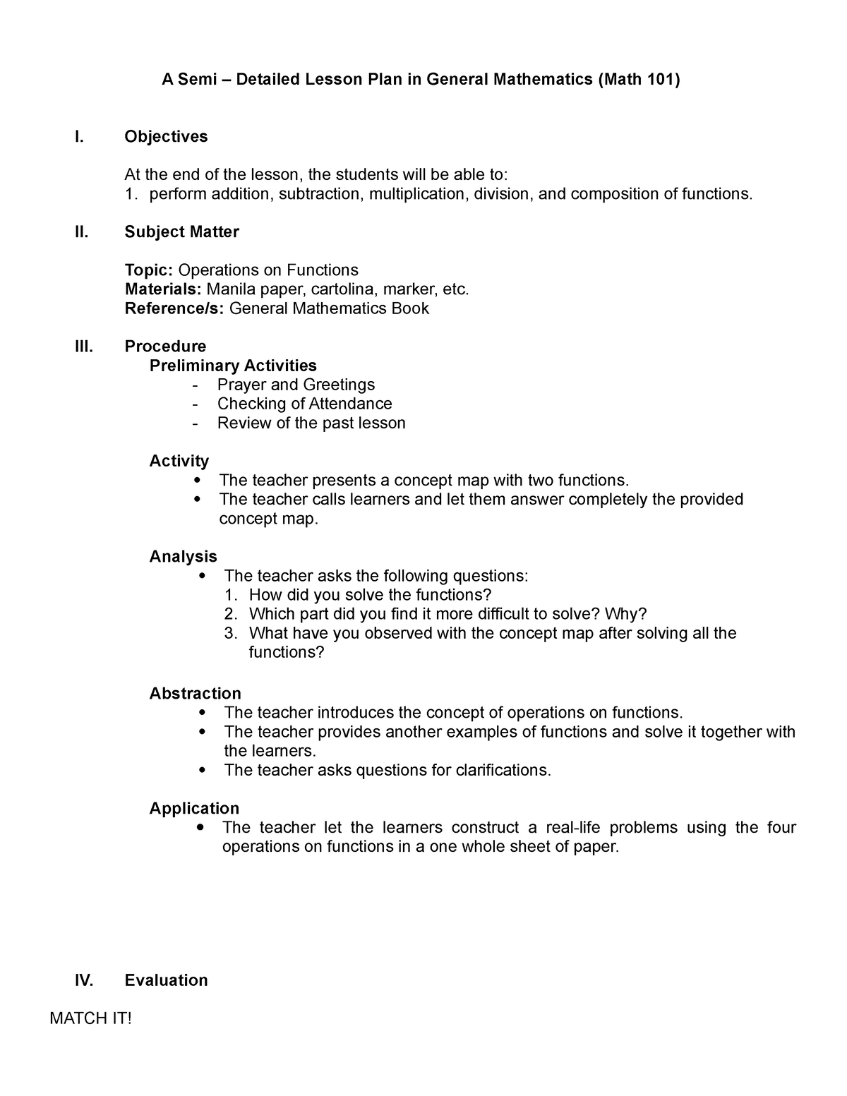 Semi Detailed Lesson Plan A Semi Detailed Lesson Plan In General 