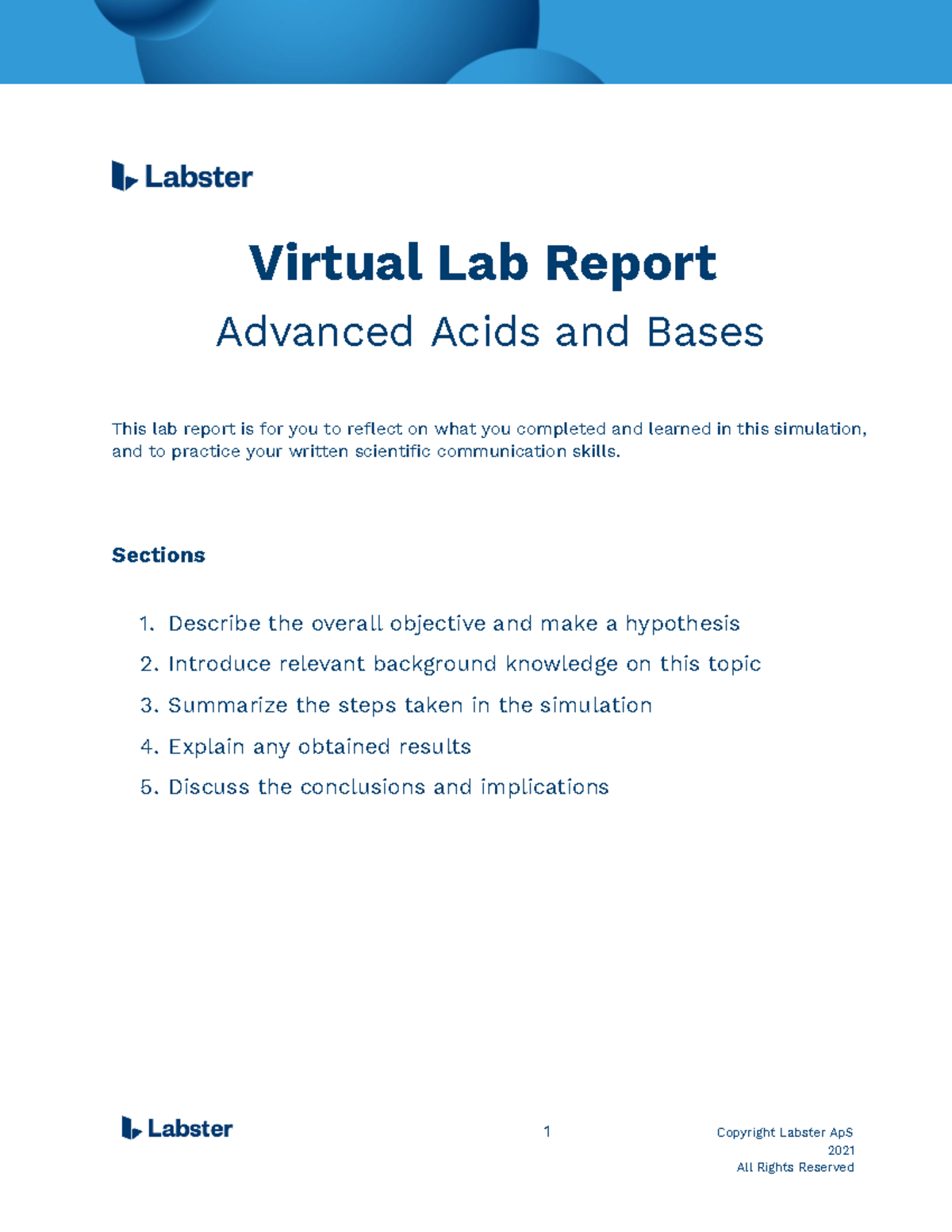 Advanced Acids and Bases Lab MT 1 Copyright Labster ApS 2021 Virtual