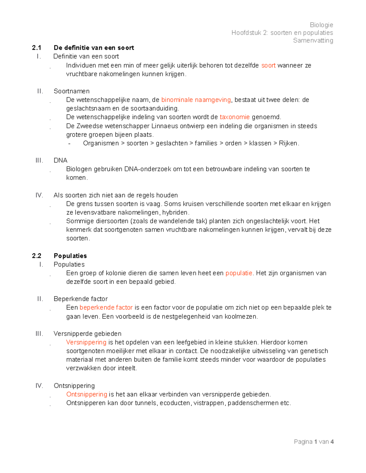 Biologie - H2 Samenvatting - Hoofdstuk 2: Soorten En Populaties ...