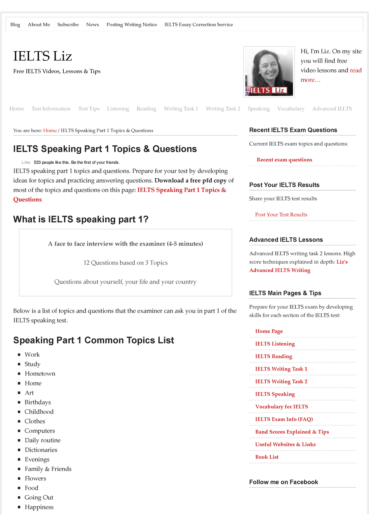 Ielts Speaking Task 1 - Cue Cards - IELTS Liz Free IELTS Videos ...