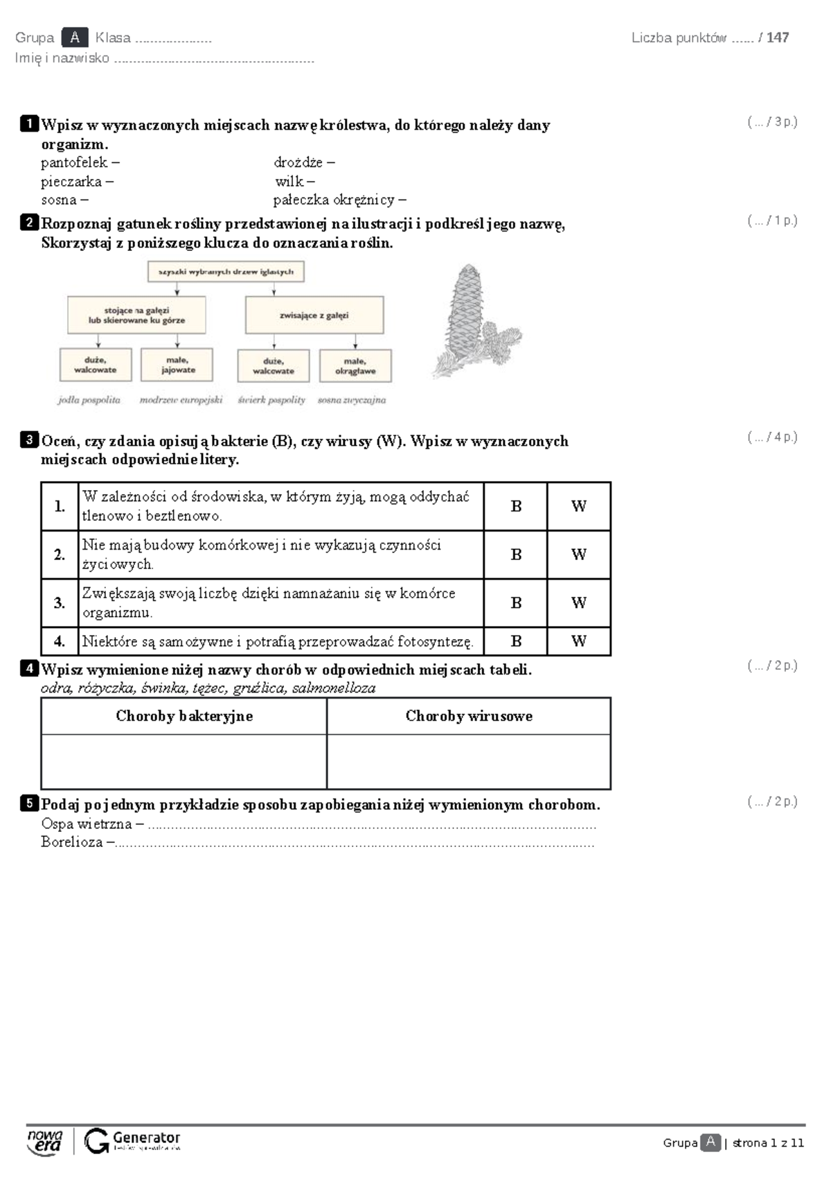 Baza zadań - dział III - wirusy, bakterie, protisty i grzyby Test (z