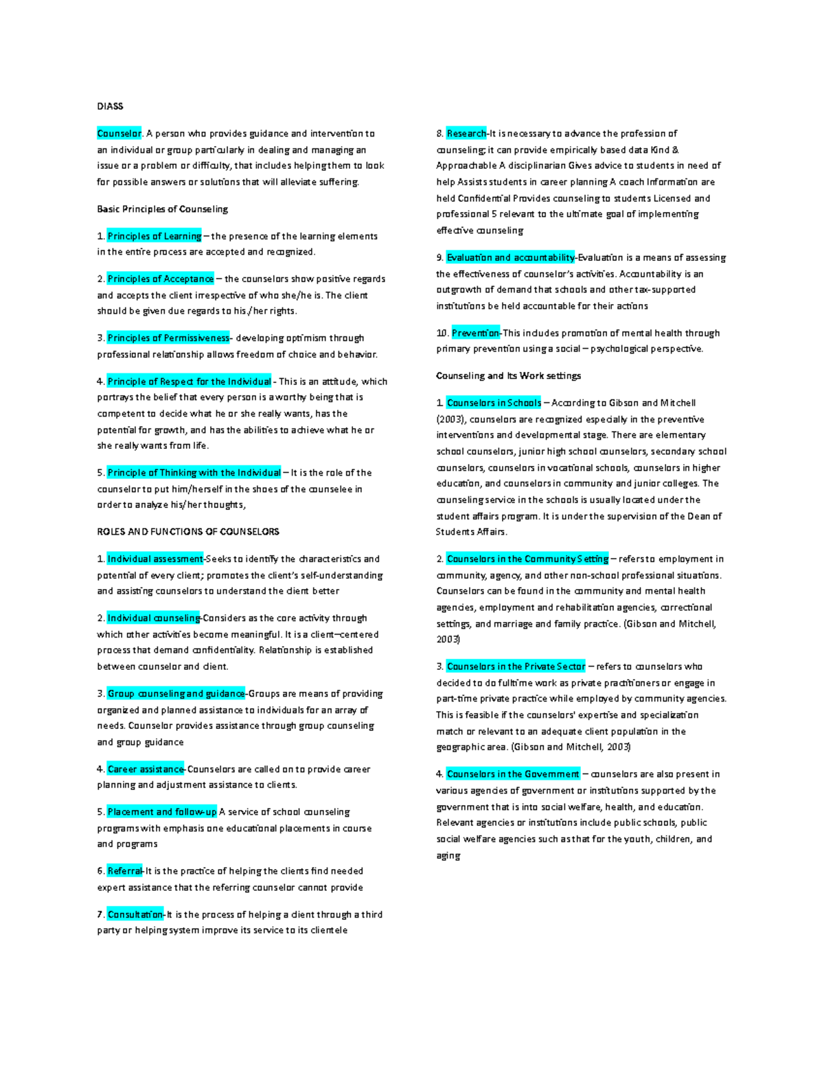 Reviewer DIASS DIASS Counselor. A person who provides guidance and